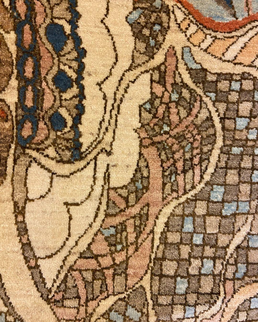 Alfombra persa de lana azul, crema, marrón, rosa y roja, 3' x 5', inspirada en el Art Nouveau Lana en venta