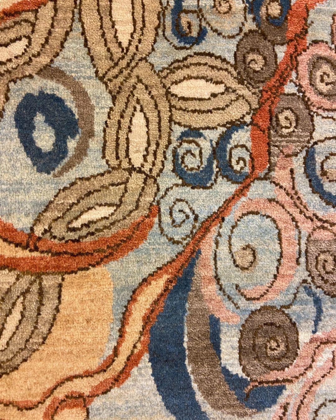 Alfombra persa de lana azul, crema, marrón, rosa y roja, 3' x 5', inspirada en el Art Nouveau en venta 1