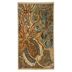 Art Nouveau-Inspired Blue, Cream, Brown, Pink, and Red Wool Persian Rug, 3' x 5'
