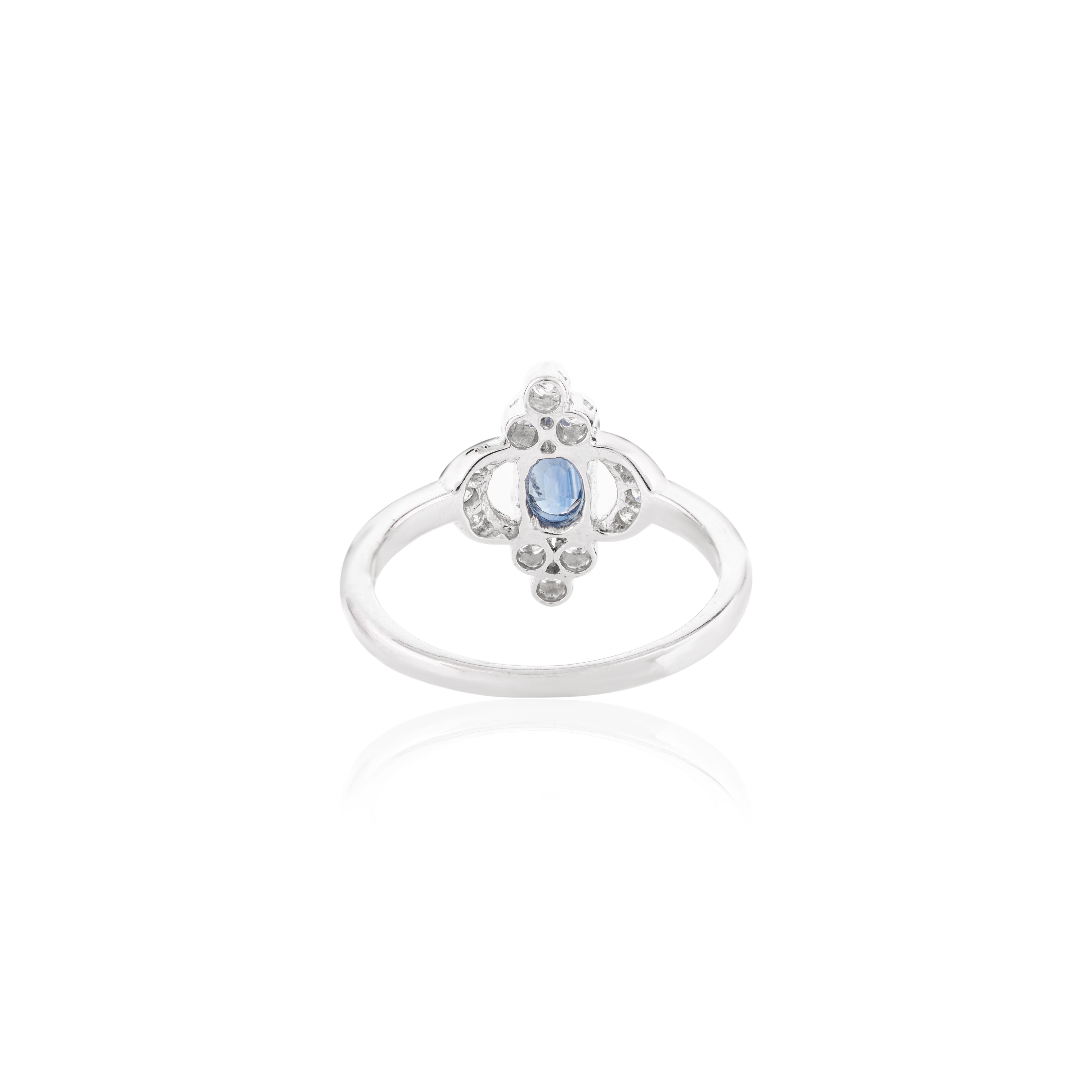 For Sale:  Art Nouveau Inspired Blue Sapphire and Diamond Wedding Ring in 14k White Gold 3