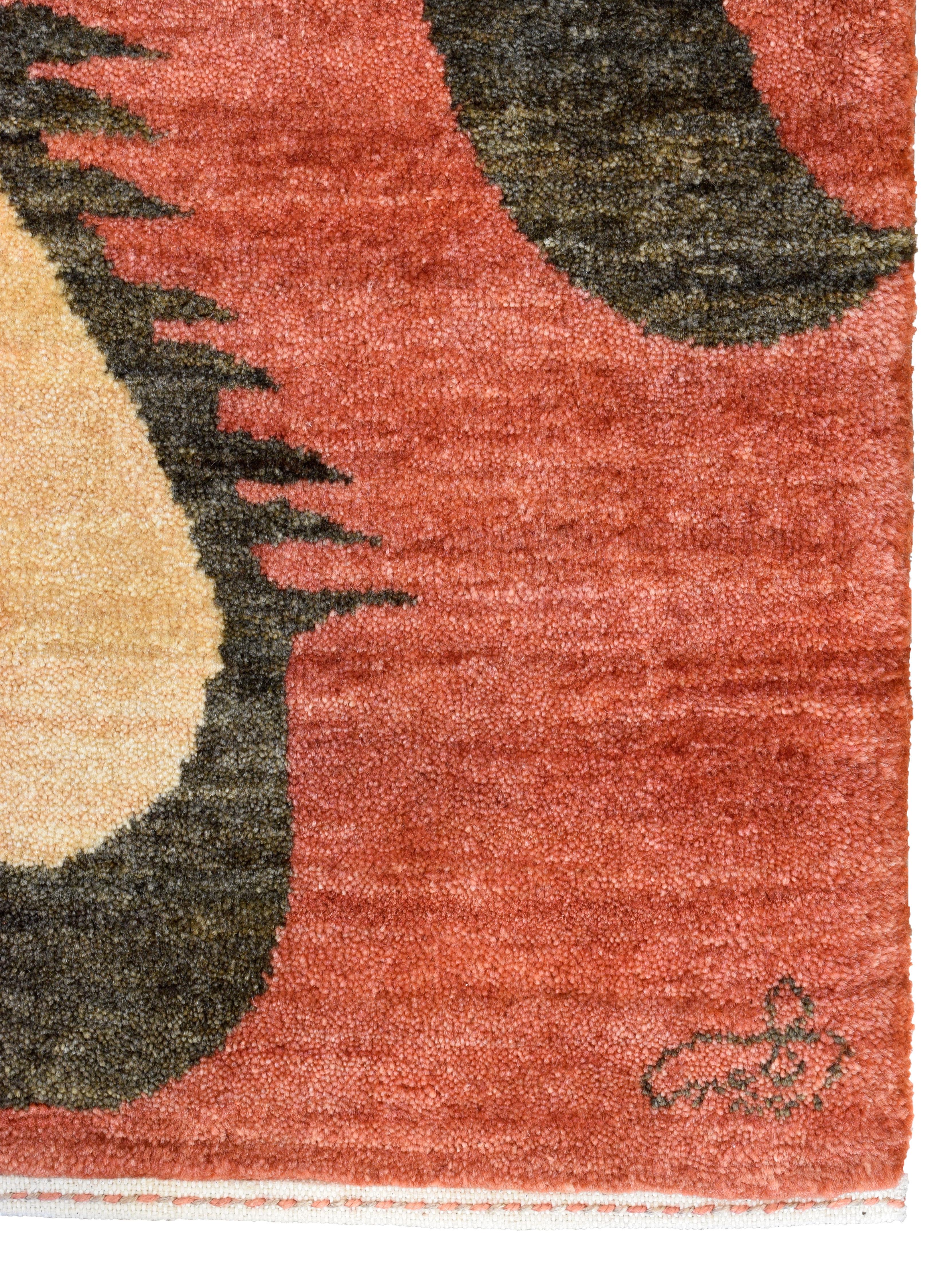 Vegetable Dyed Art Nouveau–Inspired Hand-Knotted Persian Wool Rug with Botanical Motifs, 4x6 For Sale