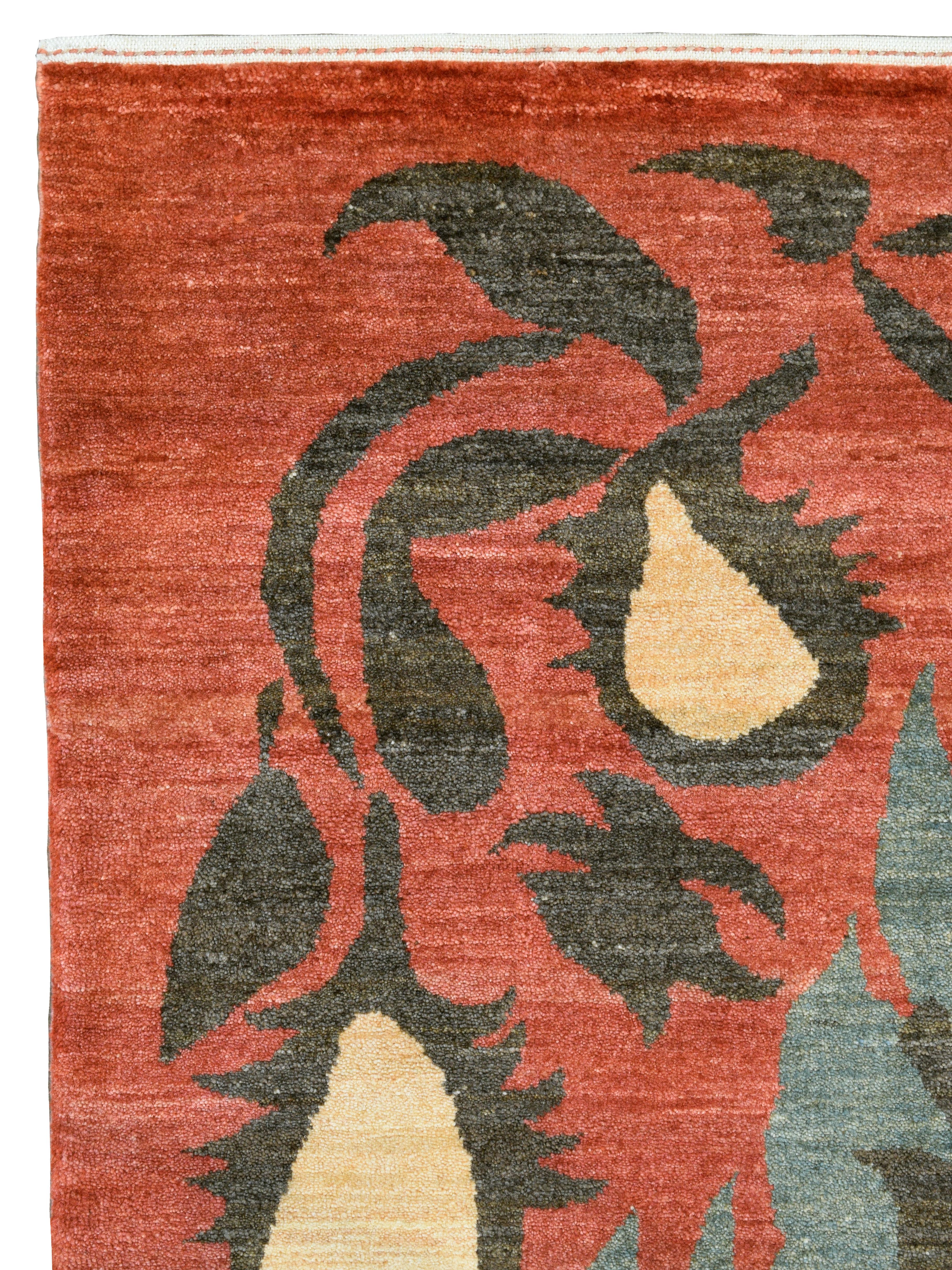 Art Nouveau–Inspired Hand-Knotted Persian Wool Rug with Botanical Motifs, 4x6 For Sale 1