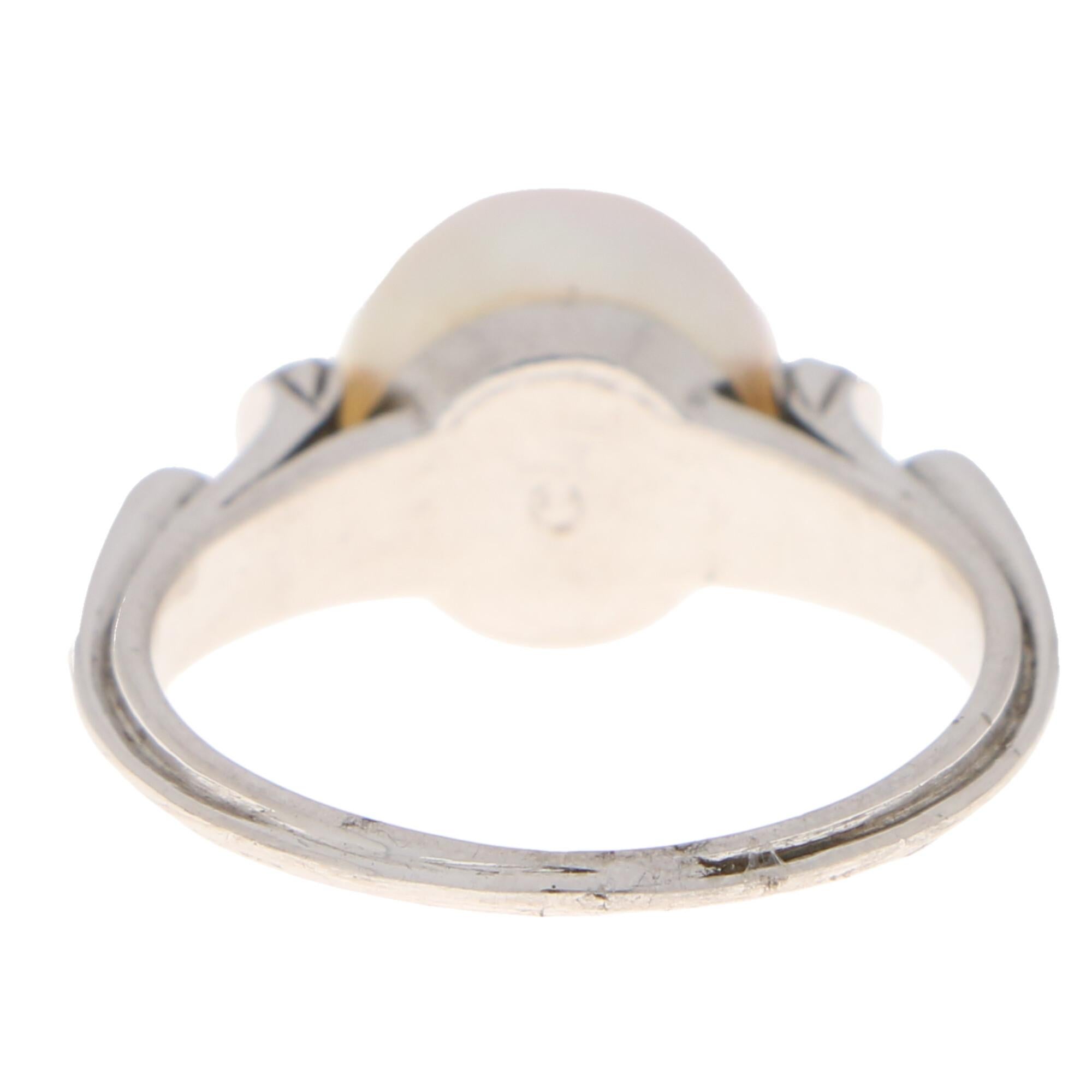 Natural Pearl and Diamond Ring Set in 14 Karat White Gold 1