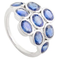 Art Nouveau Inspired Oval Cut Blue Sapphire Cluster Ring Made in 18k White Gold