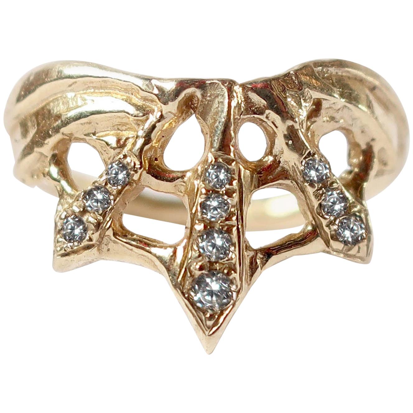 Art Nouveau Inspired Web Ring in 14 Karat Gold with Diamonds For Sale