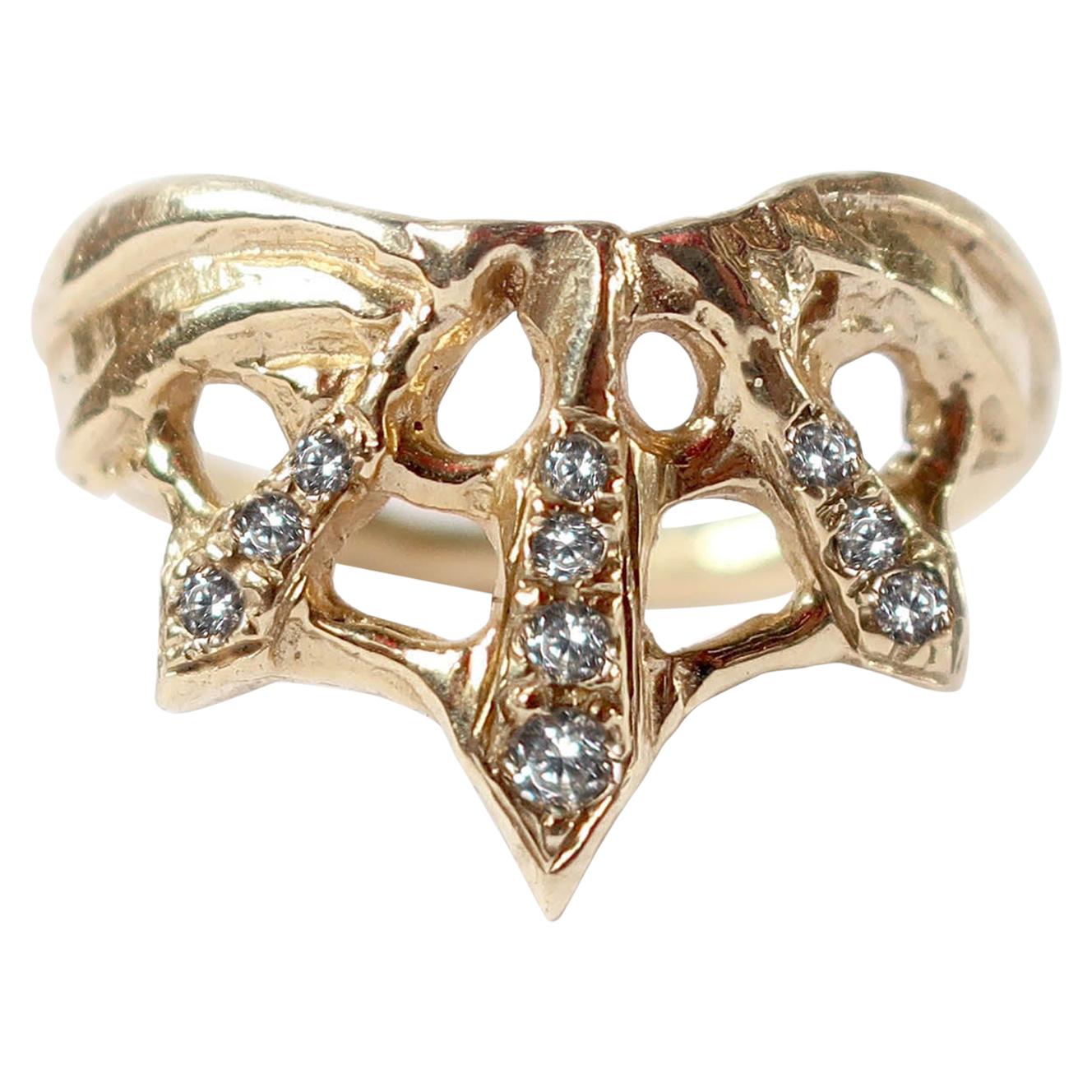 Art Nouveau Inspired Web Ring in 14 Karat Gold with Diamonds For Sale