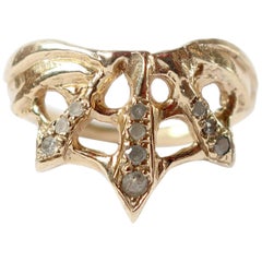 Art Nouveau Inspired Web Ring with Rustic Diamonds in 14 Karat Gold