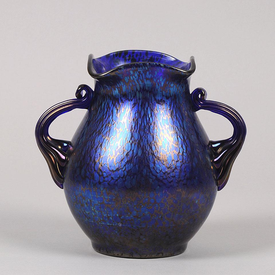 Silvered Art Nouveau Iridescent 'Blue Papillon Vase' by Johann Loetz
