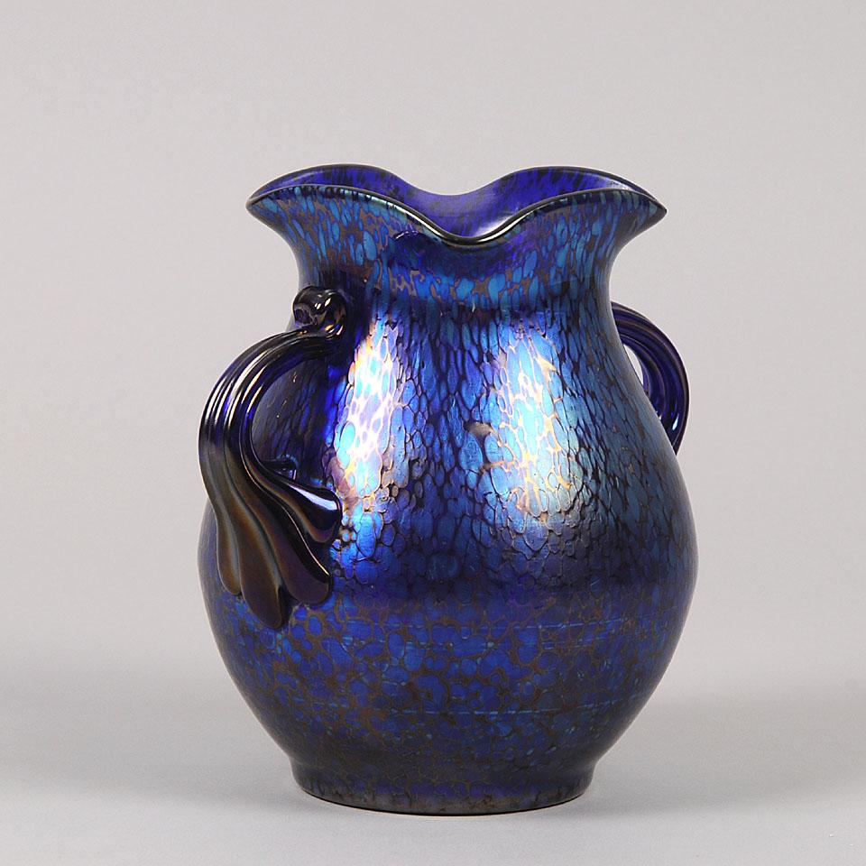 Art Glass Art Nouveau Iridescent 'Blue Papillon Vase' by Johann Loetz