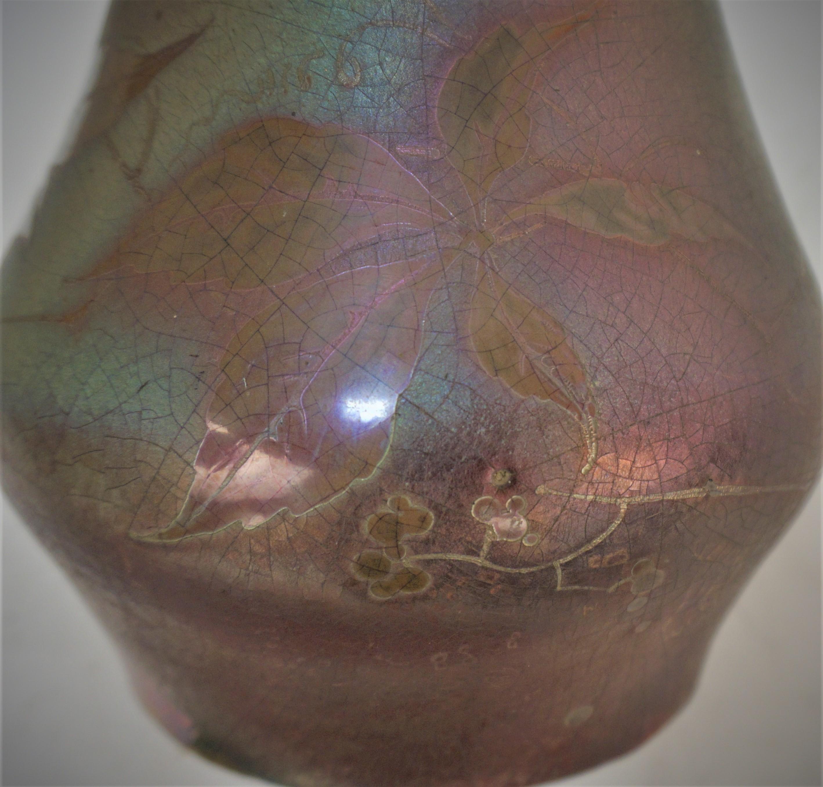 French Art Nouveau Iridescent Ceramic Vase in the Style of Clement Massier For Sale