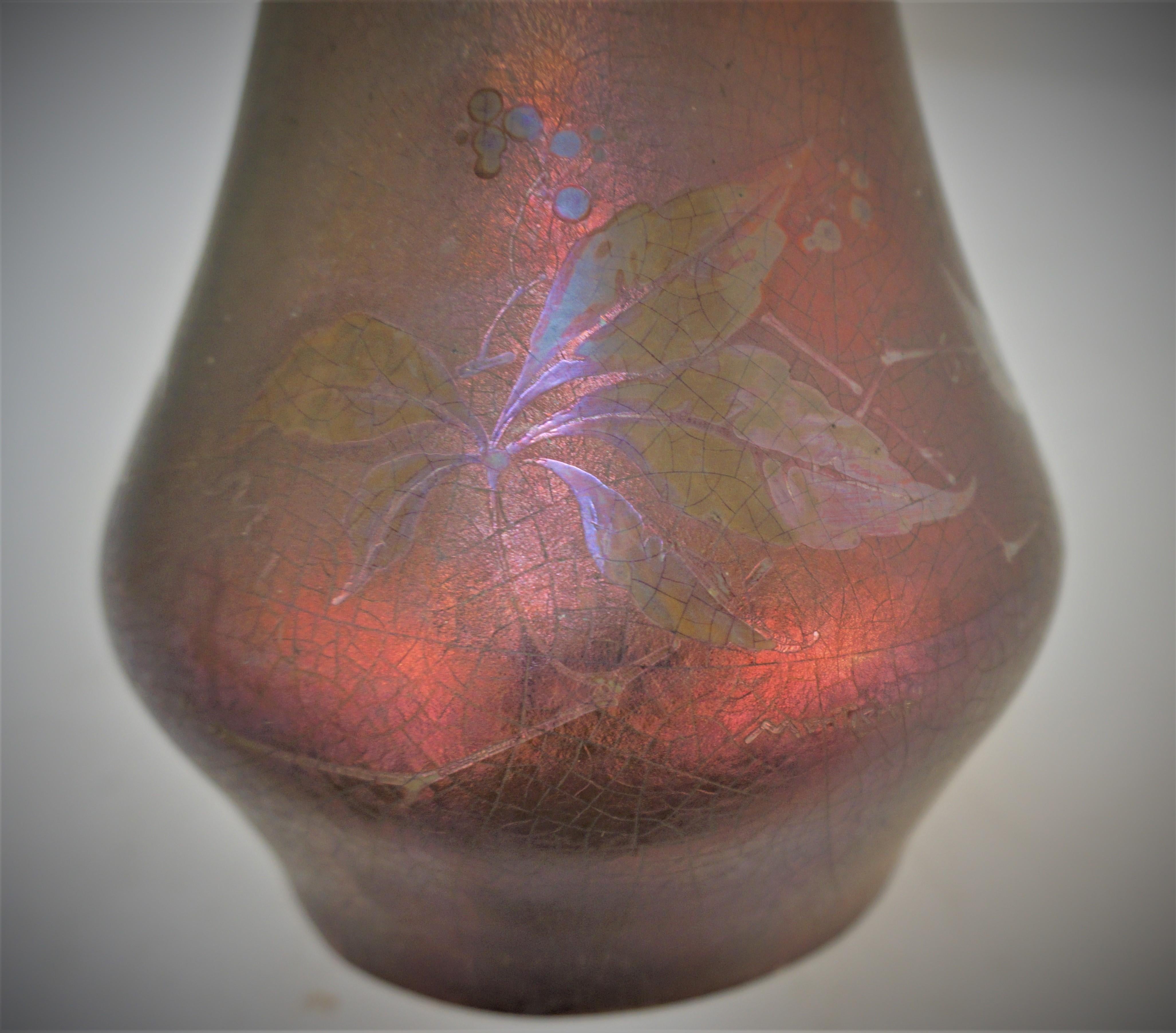 Art Nouveau Iridescent Ceramic Vase in the Style of Clement Massier In Good Condition For Sale In Fairfax, VA