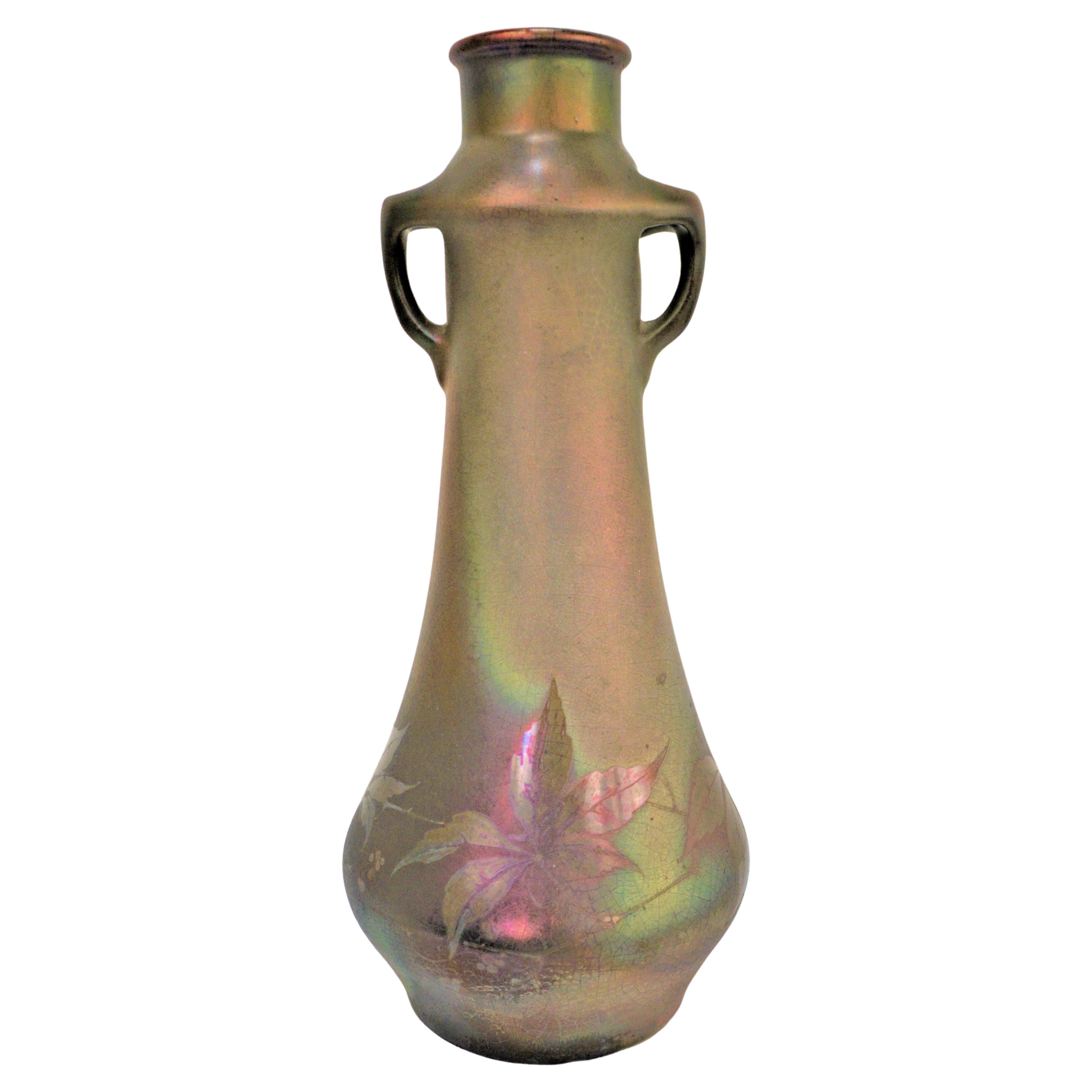Art Nouveau Iridescent Ceramic Vase in the Style of Clement Massier For Sale