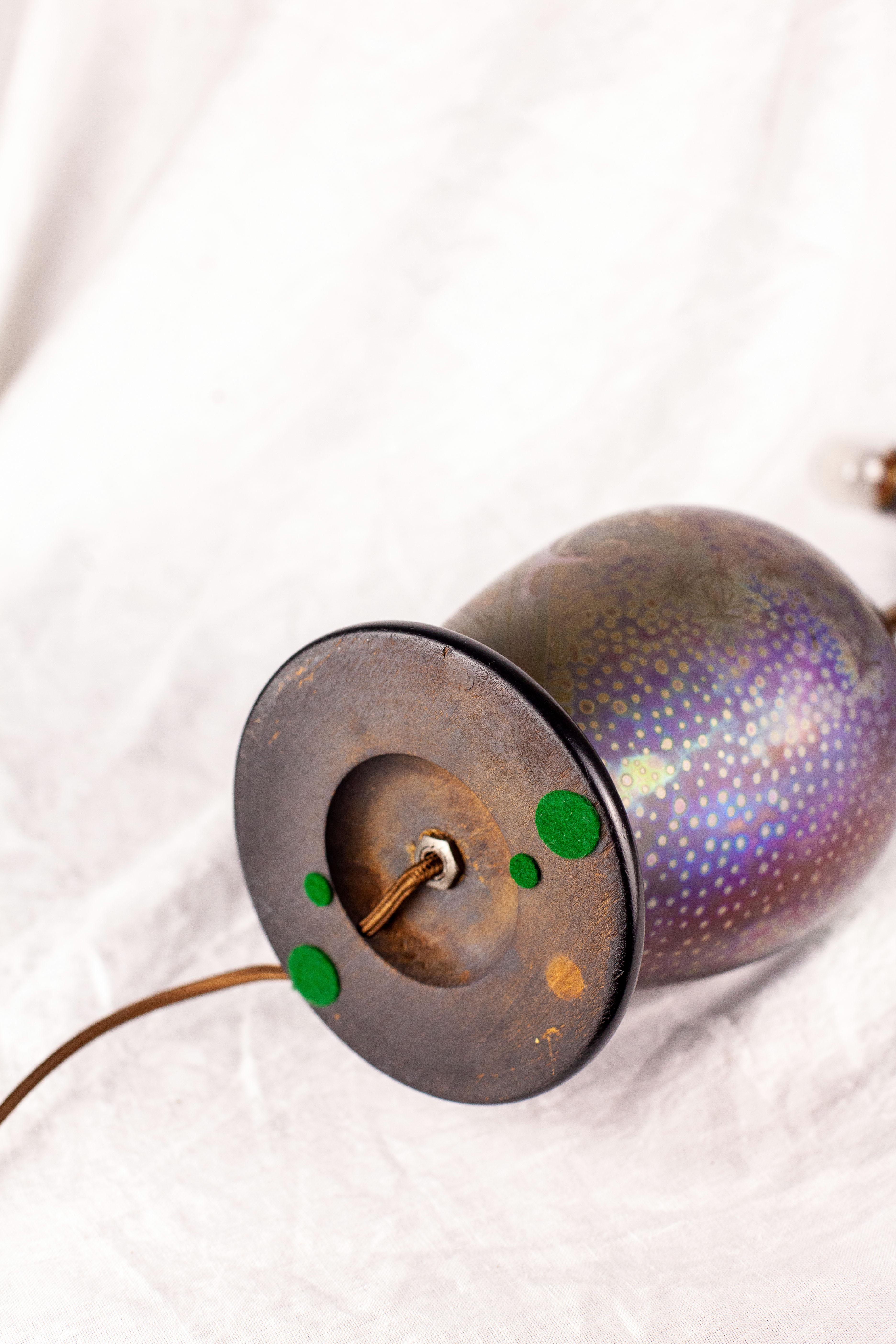 Art Nouveau Iridescent Earthenware Weller Sicard Lamp Base For Sale 7
