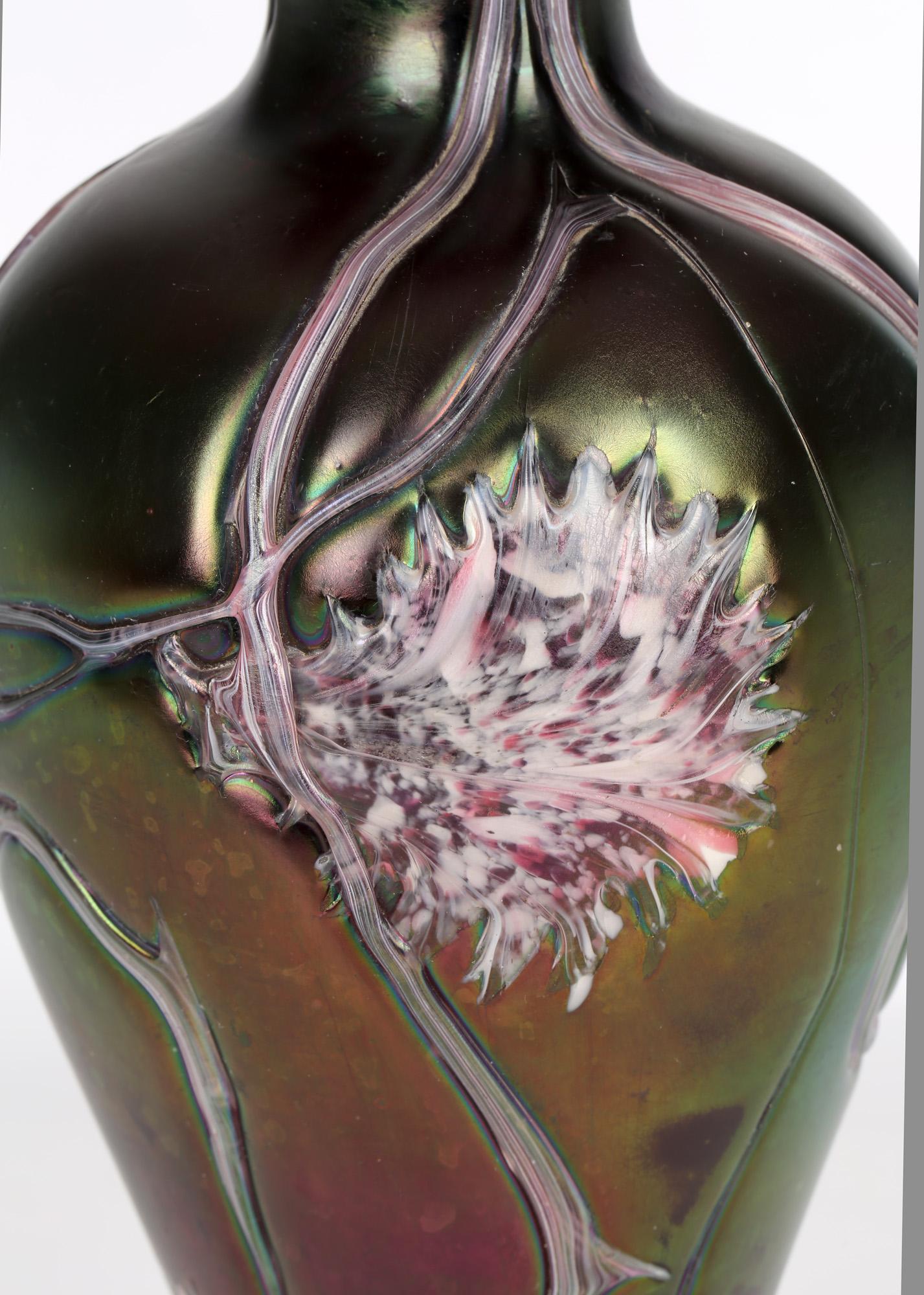 Pallme-Konig Bohemian Art Nouveau Iridescent Floral Patterned Glass Vase  6