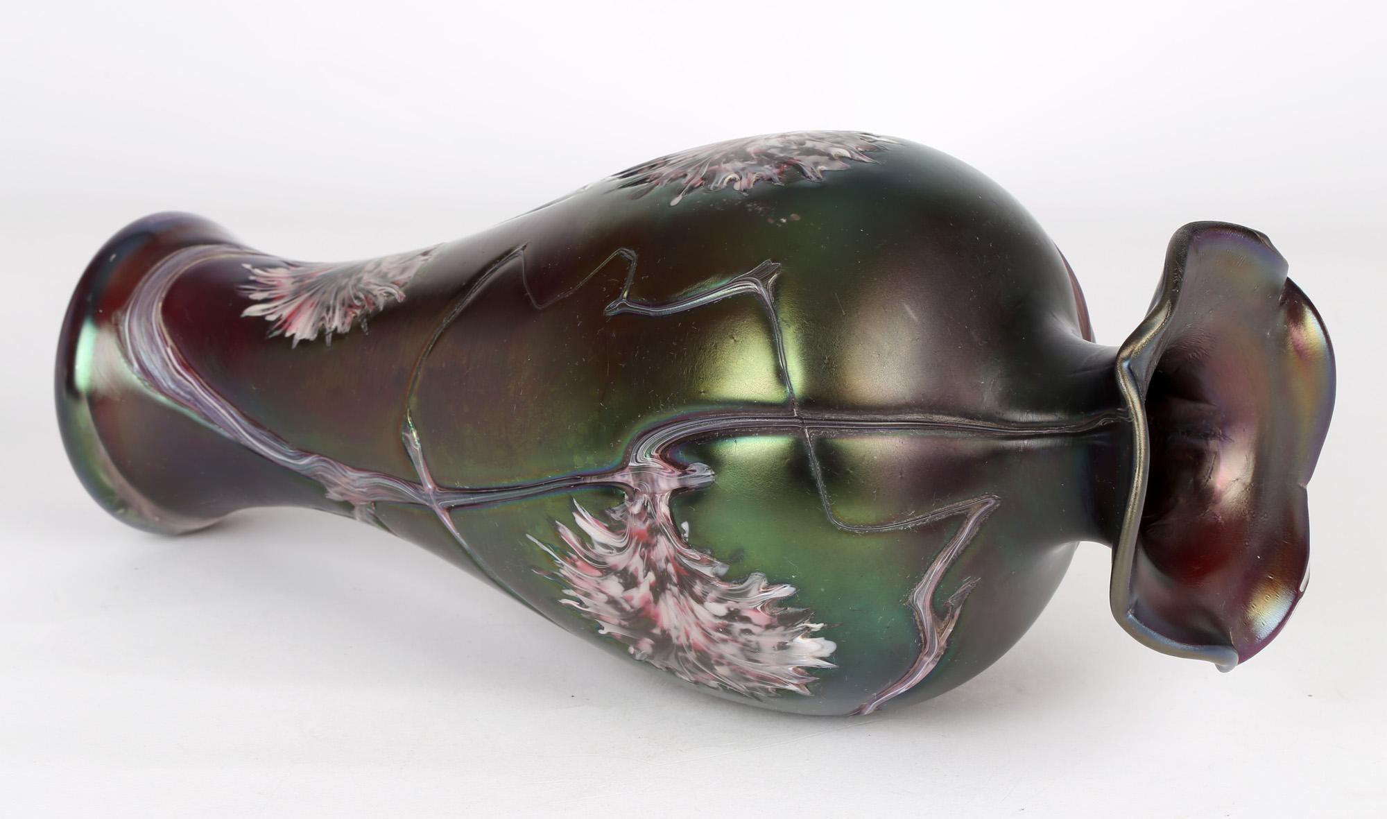 Pallme-Konig Bohemian Art Nouveau Iridescent Floral Patterned Glass Vase  9