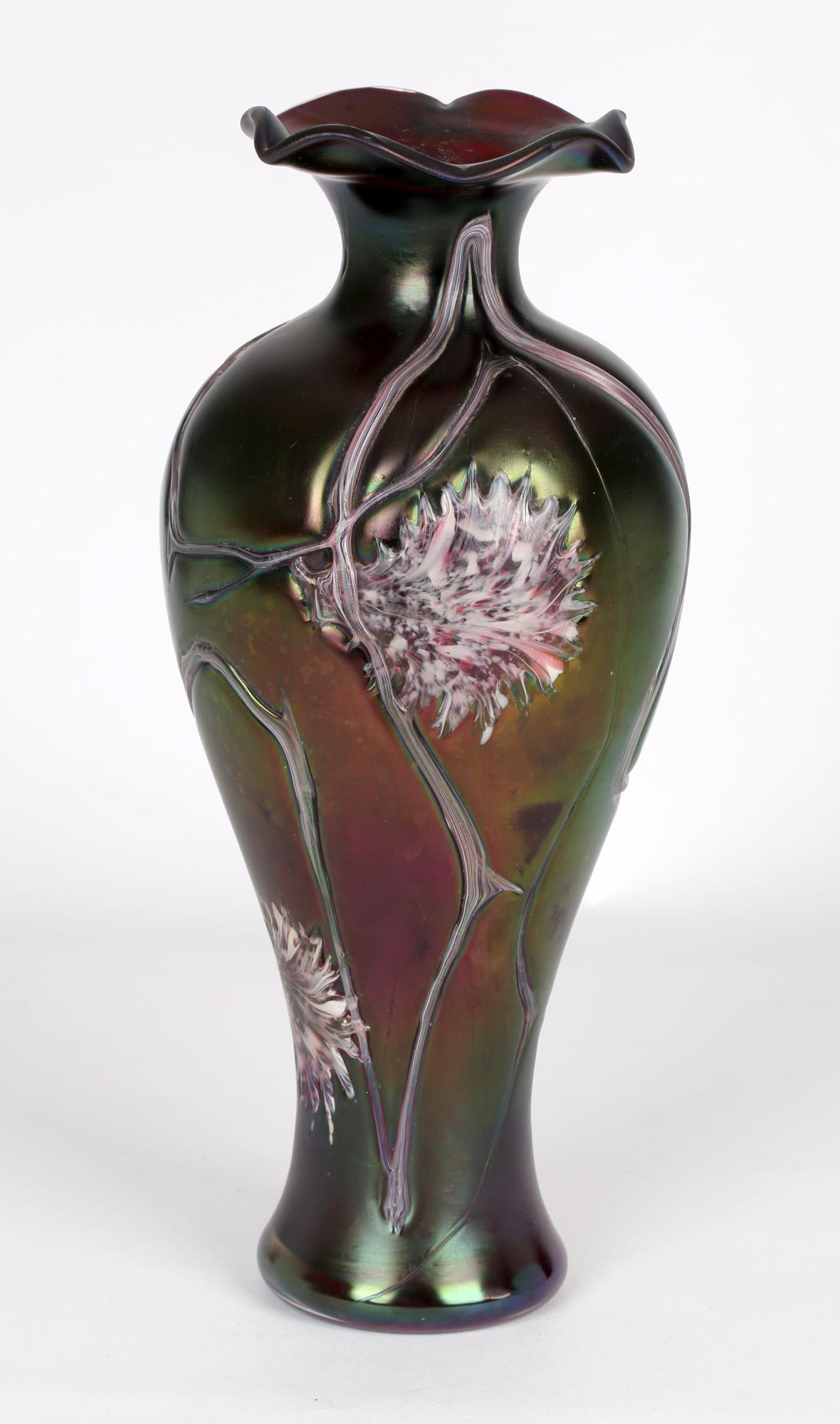 Pallme-Konig Bohemian Art Nouveau Iridescent Floral Patterned Glass Vase  10