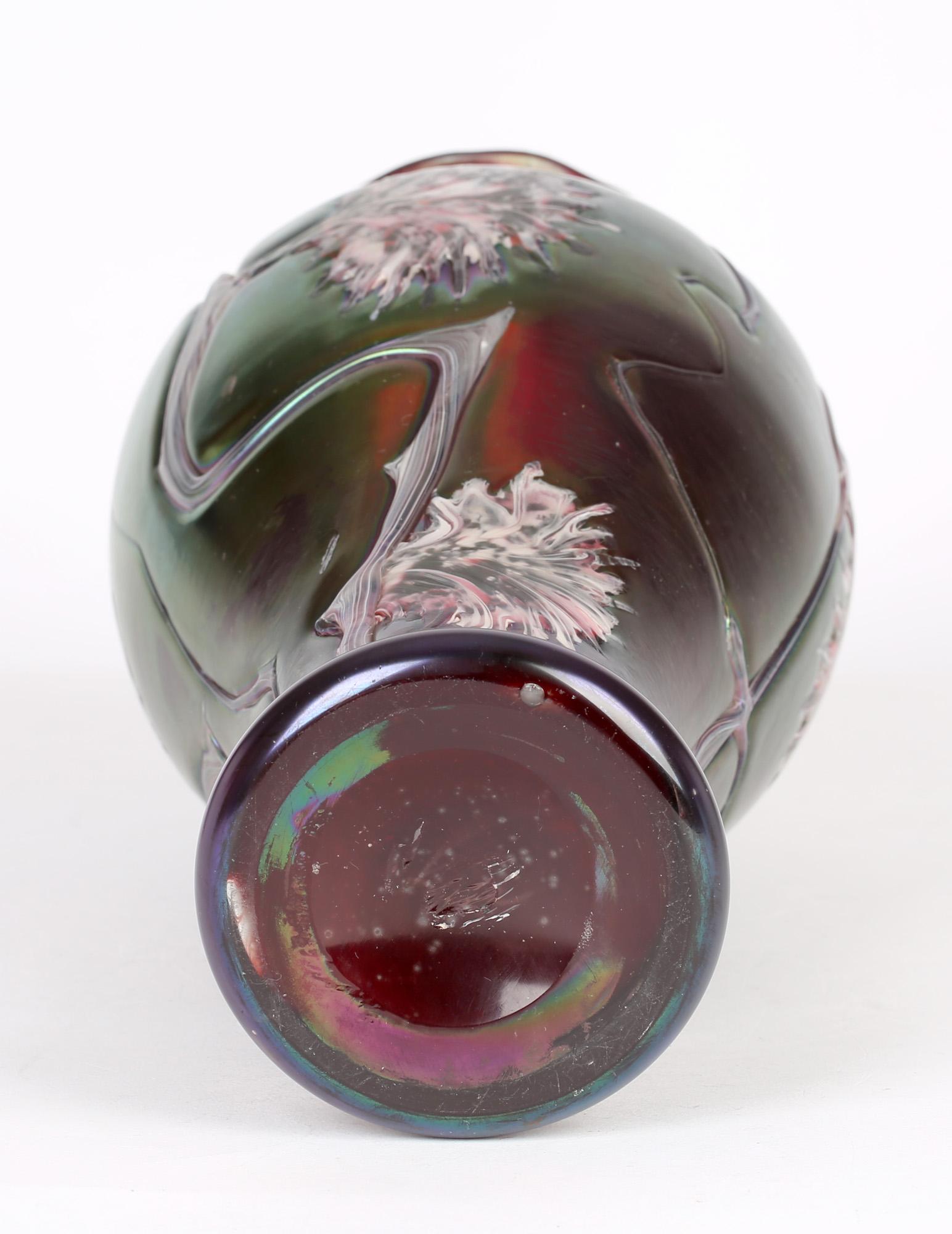Pallme-Konig Bohemian Art Nouveau Iridescent Floral Patterned Glass Vase  1