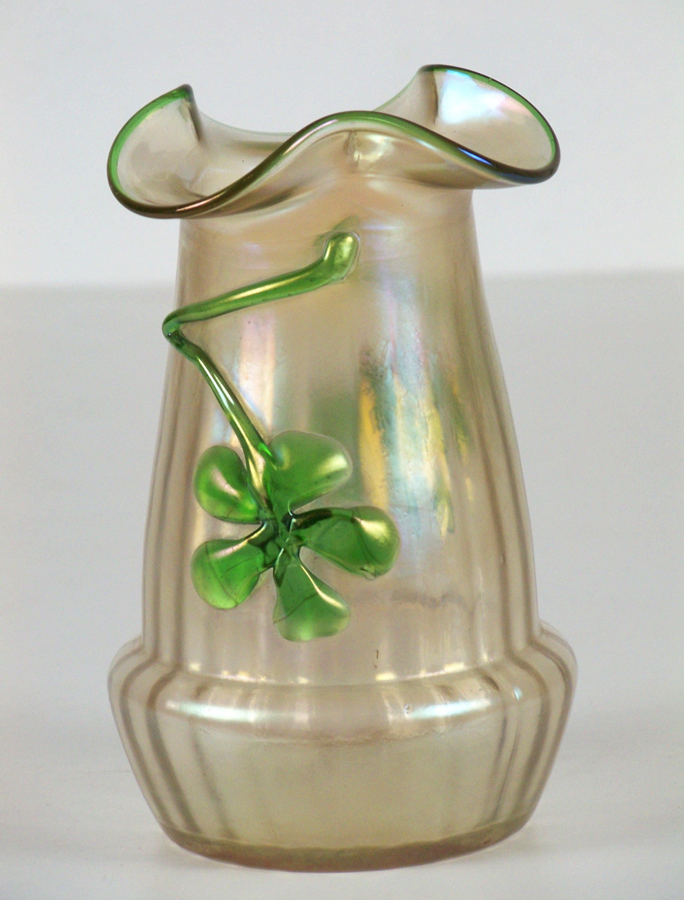 Art Nouveau iridescent glass, bohemian vase from Wilhelm Kralik Sohn. Without cracks.Without cracks.