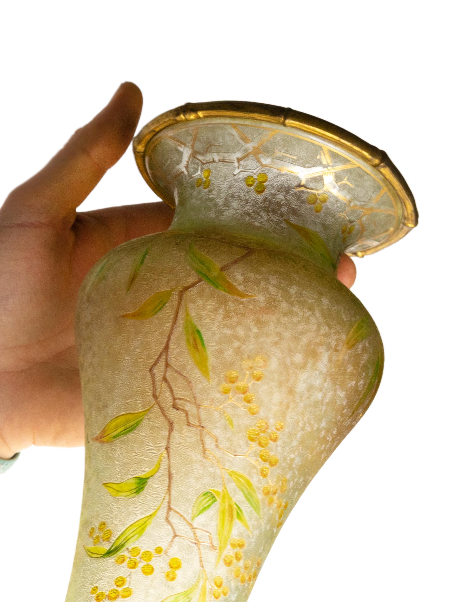 Hand-Painted Art Nouveau Iridescent Glass Ormolu Vase  by Wilhelm Kralik Sohn, 19th Century For Sale
