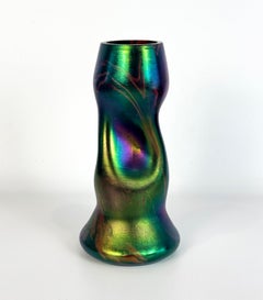 Art Nouveau Iridescent Glass Vase in Amethyst, Blue and Green