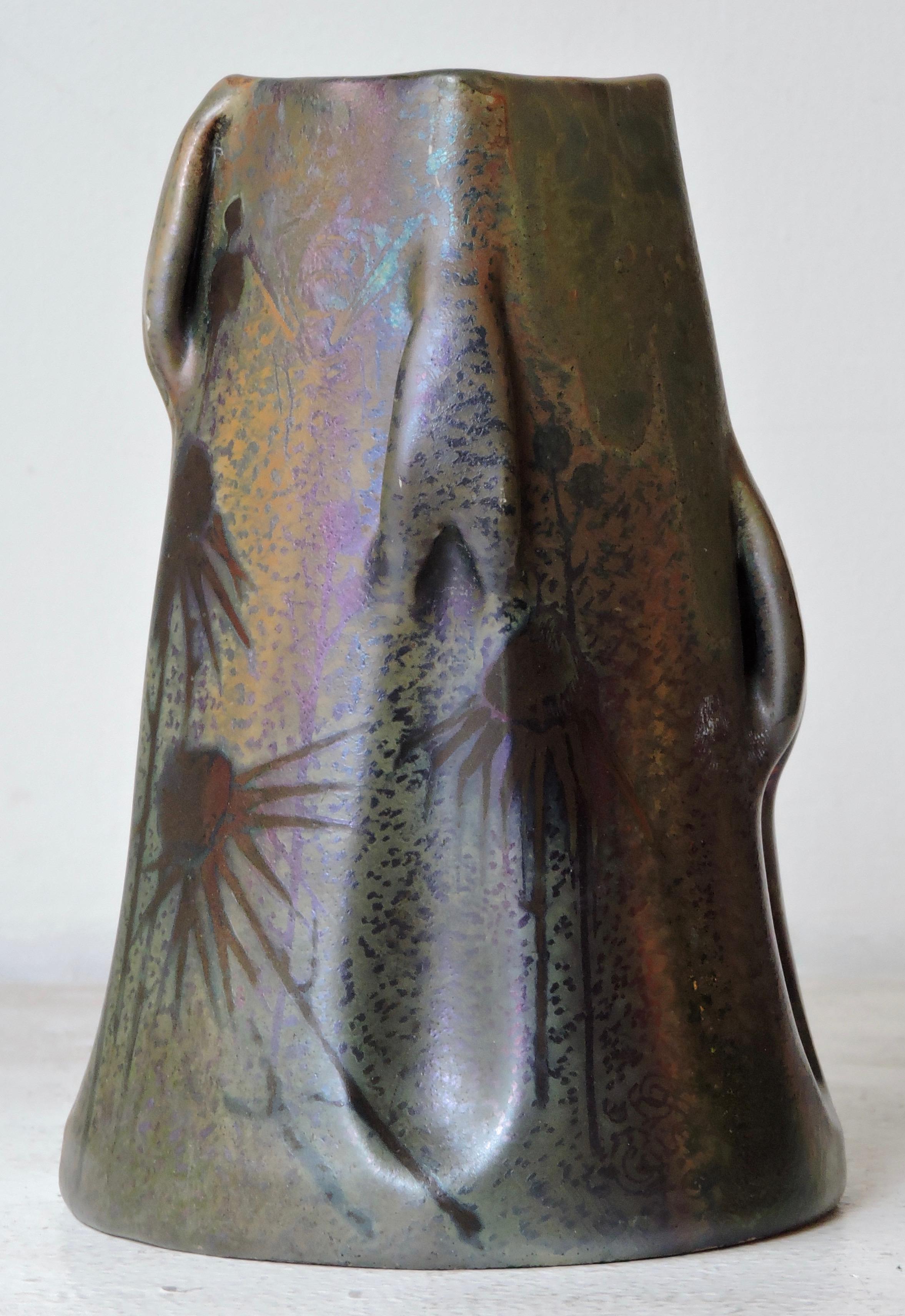 Japonisme Art Nouveau Iridescent Glazed Earthenware Vase by Clément Massier, circa 1900