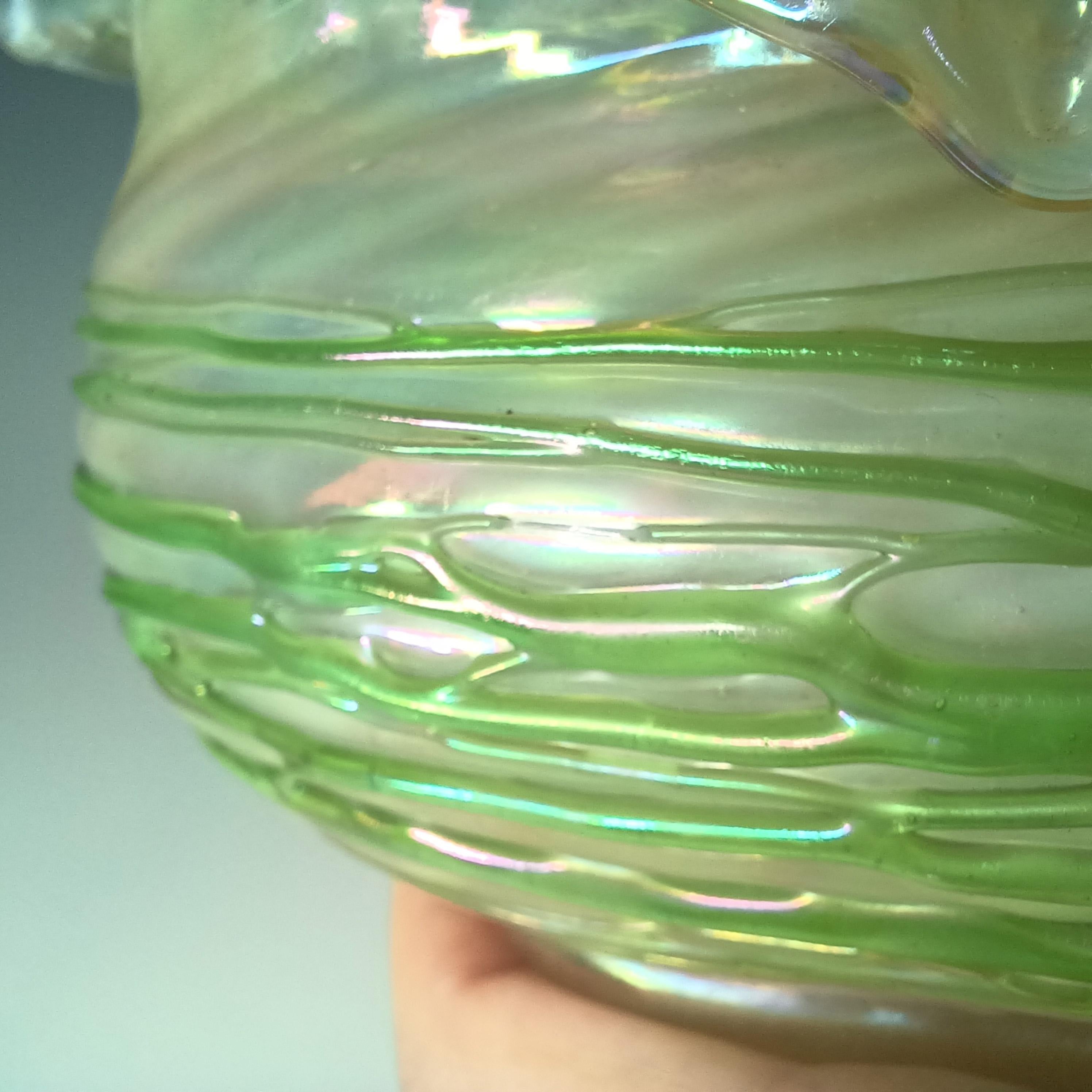 Art Nouveau Iridescent Green Trailed Glass Antique Vase For Sale 5