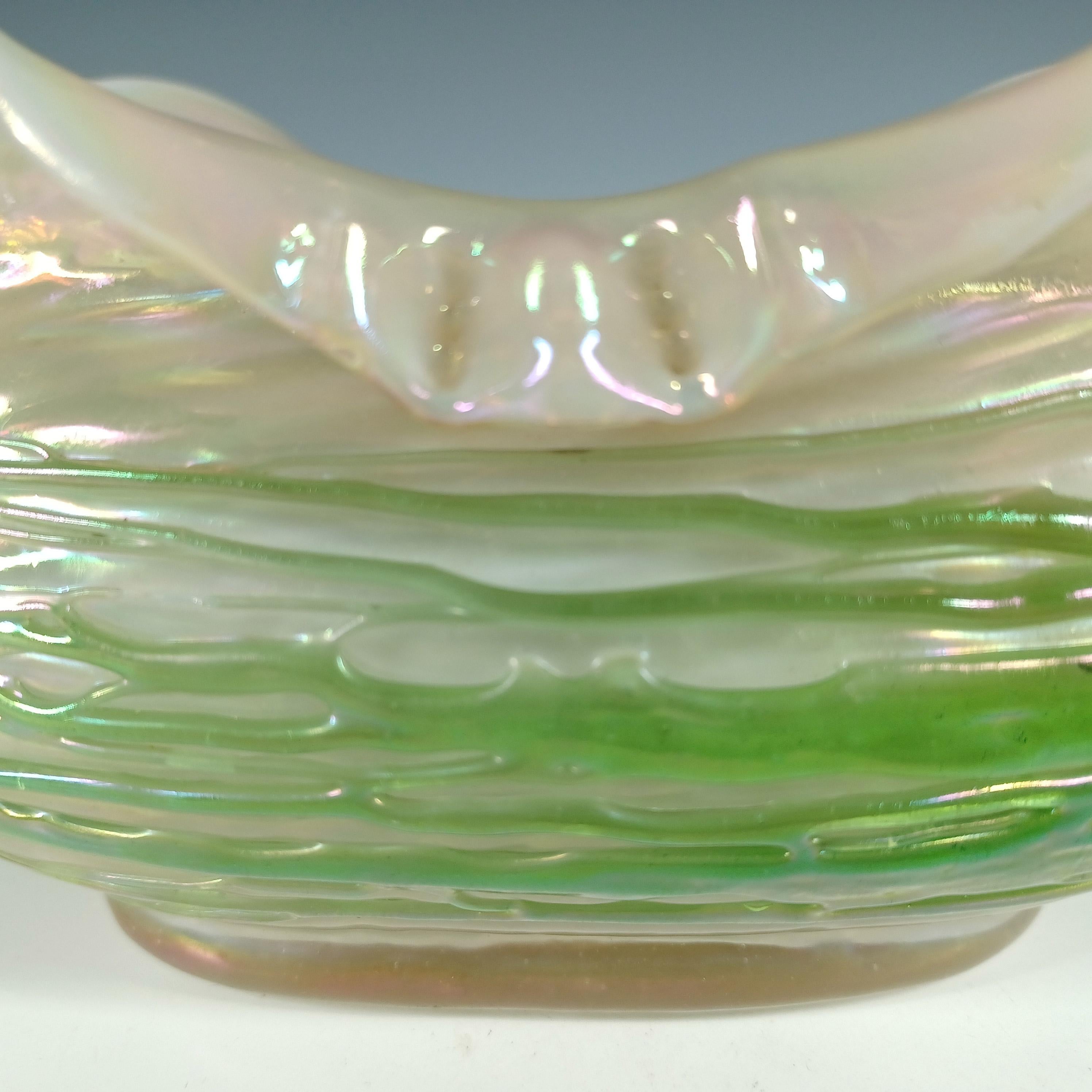 Art Nouveau Iridescent Green Trailed Glass Antique Vase In Good Condition For Sale In Bolton, GB