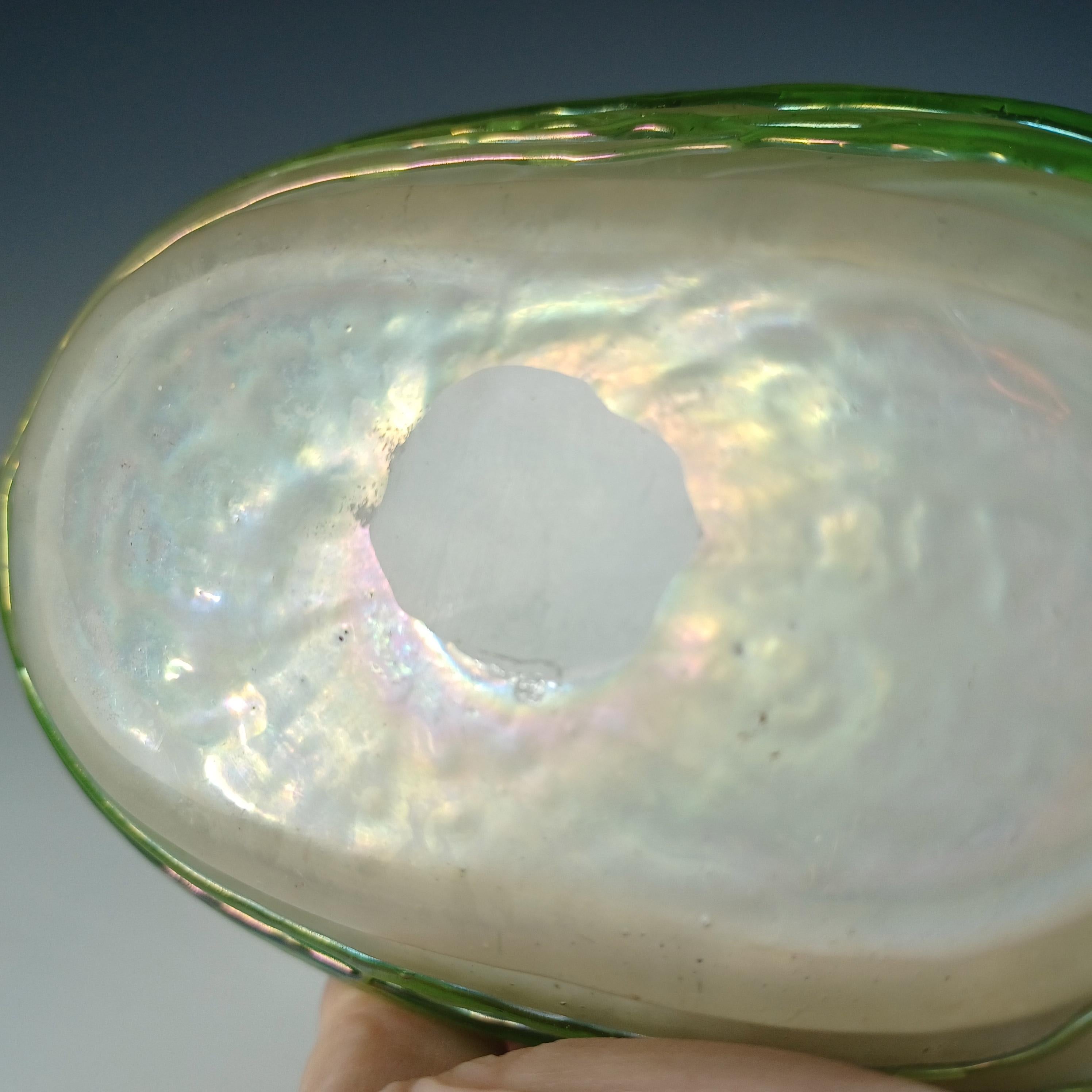 Art Nouveau Iridescent Green Trailed Glass Antique Vase For Sale 3
