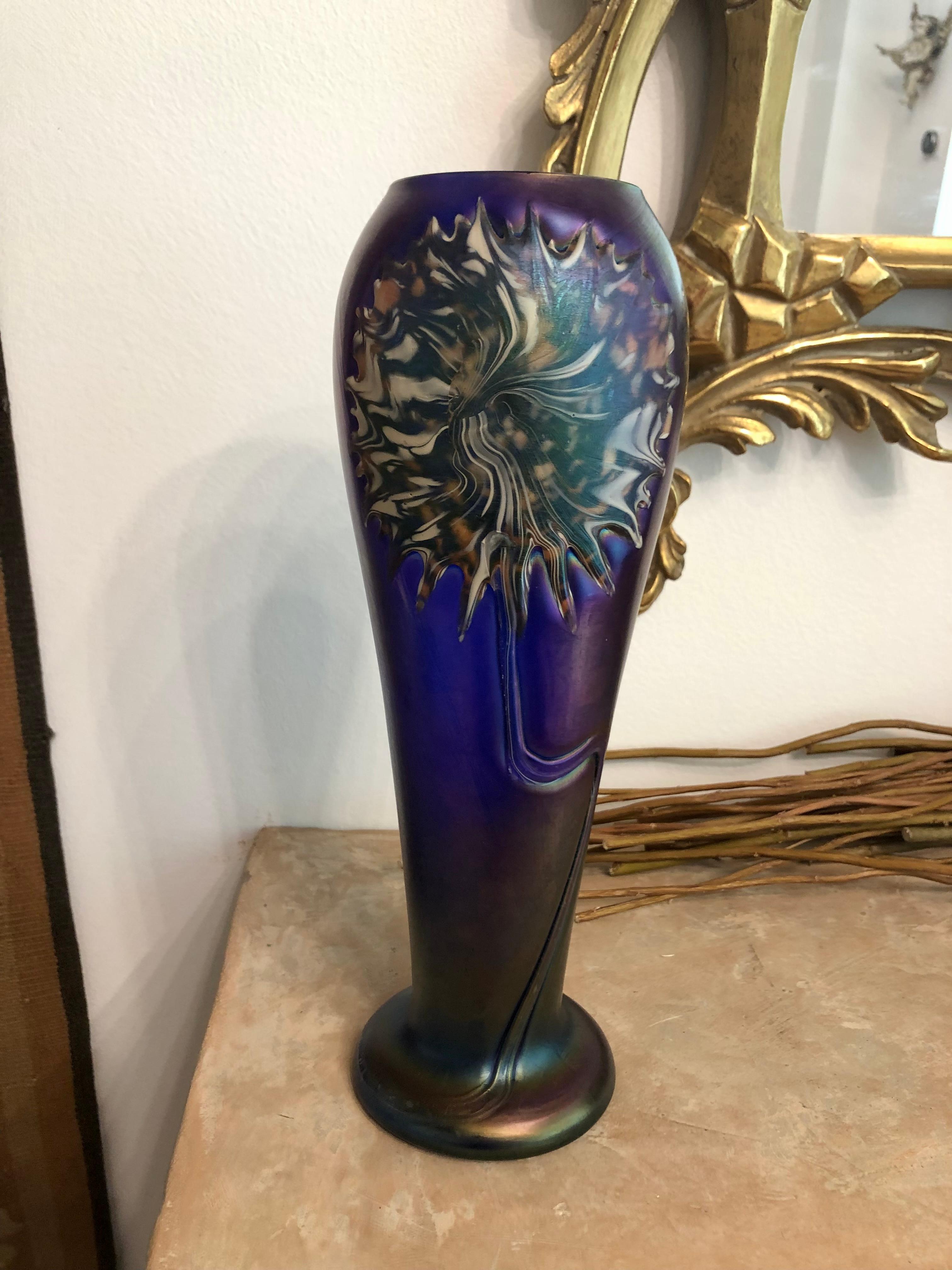 20th Century Art Nouveau Iridescent Purple Glass Vase by  Quezal