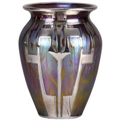 Art Nouveau Iridescent "Secessionist Silvered Vase" by Johann Loetz