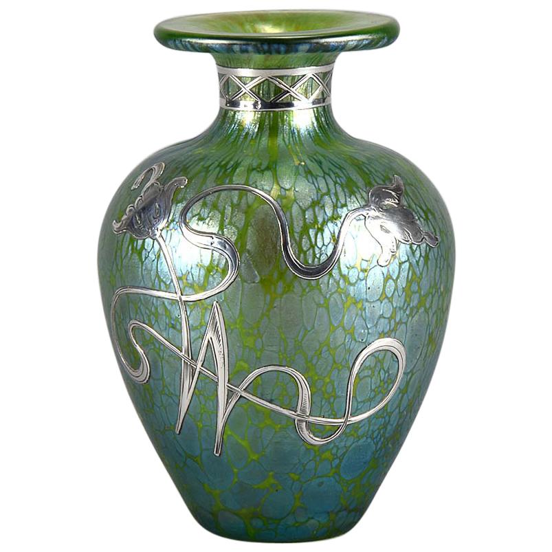 Art Nouveau Iridescent Silvered Glass Vase by Johann Loetz