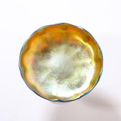 Art Nouveau Iridescent Yellow Blue Favrile Glass Footed Dish signed Tiffany & Co