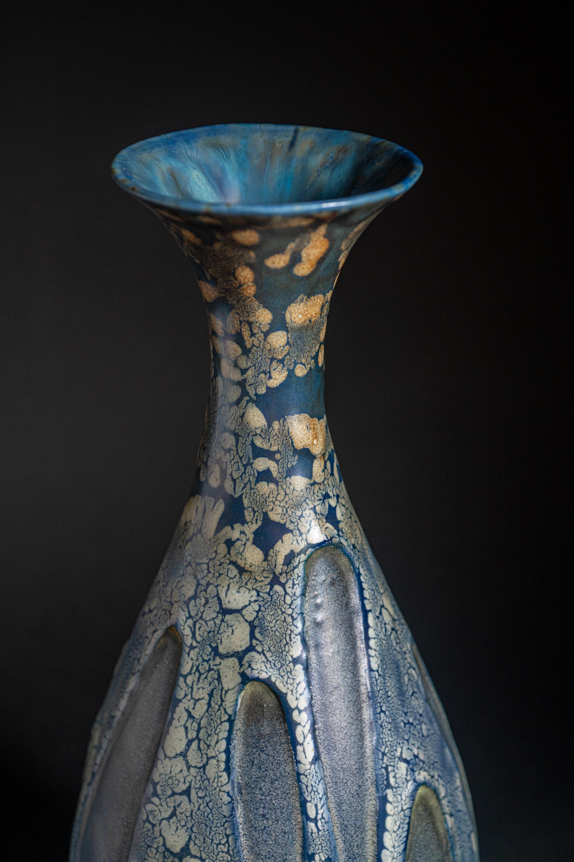 Austrian Art Nouveau Iridized Cobalt Vase by RStK Amphora For Sale
