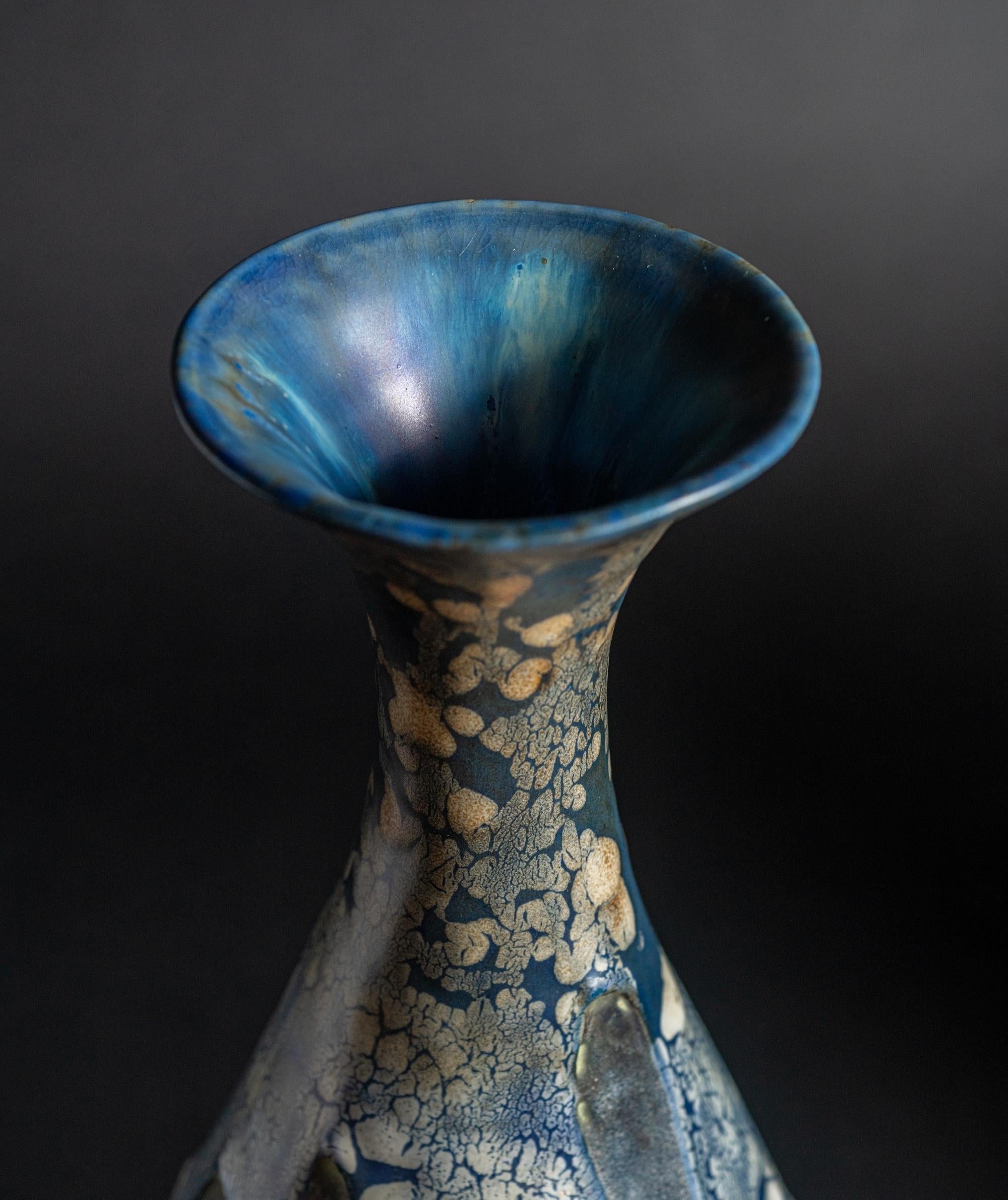 Glazed Art Nouveau Iridized Cobalt Vase by RStK Amphora For Sale