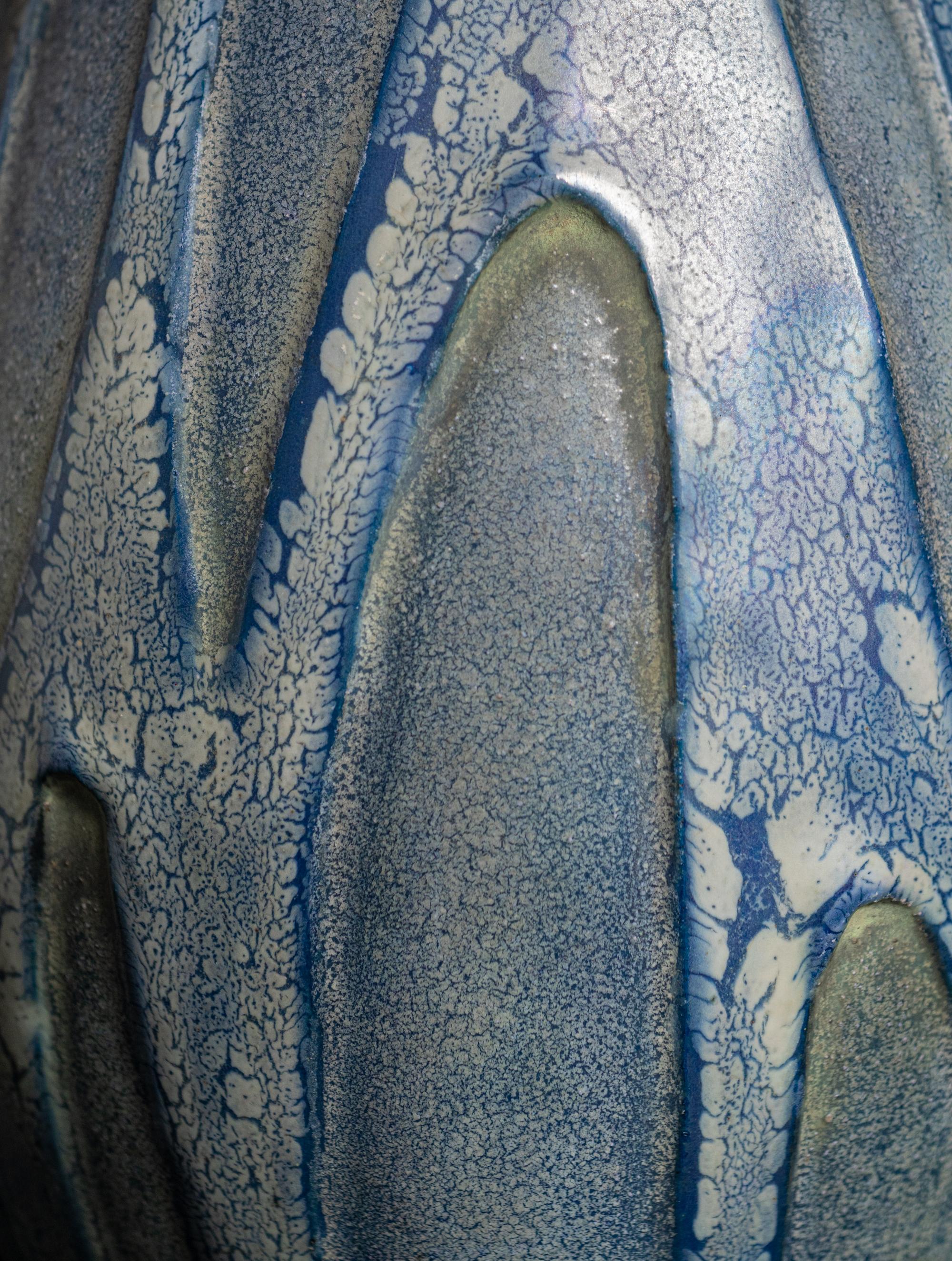 Late 19th Century Art Nouveau Iridized Cobalt Vase by RStK Amphora For Sale