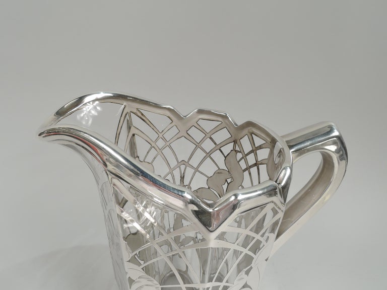 Art Nouveau Iris Flower Silver Overlay Water Pitcher by La Pierre In Good Condition For Sale In New York, NY
