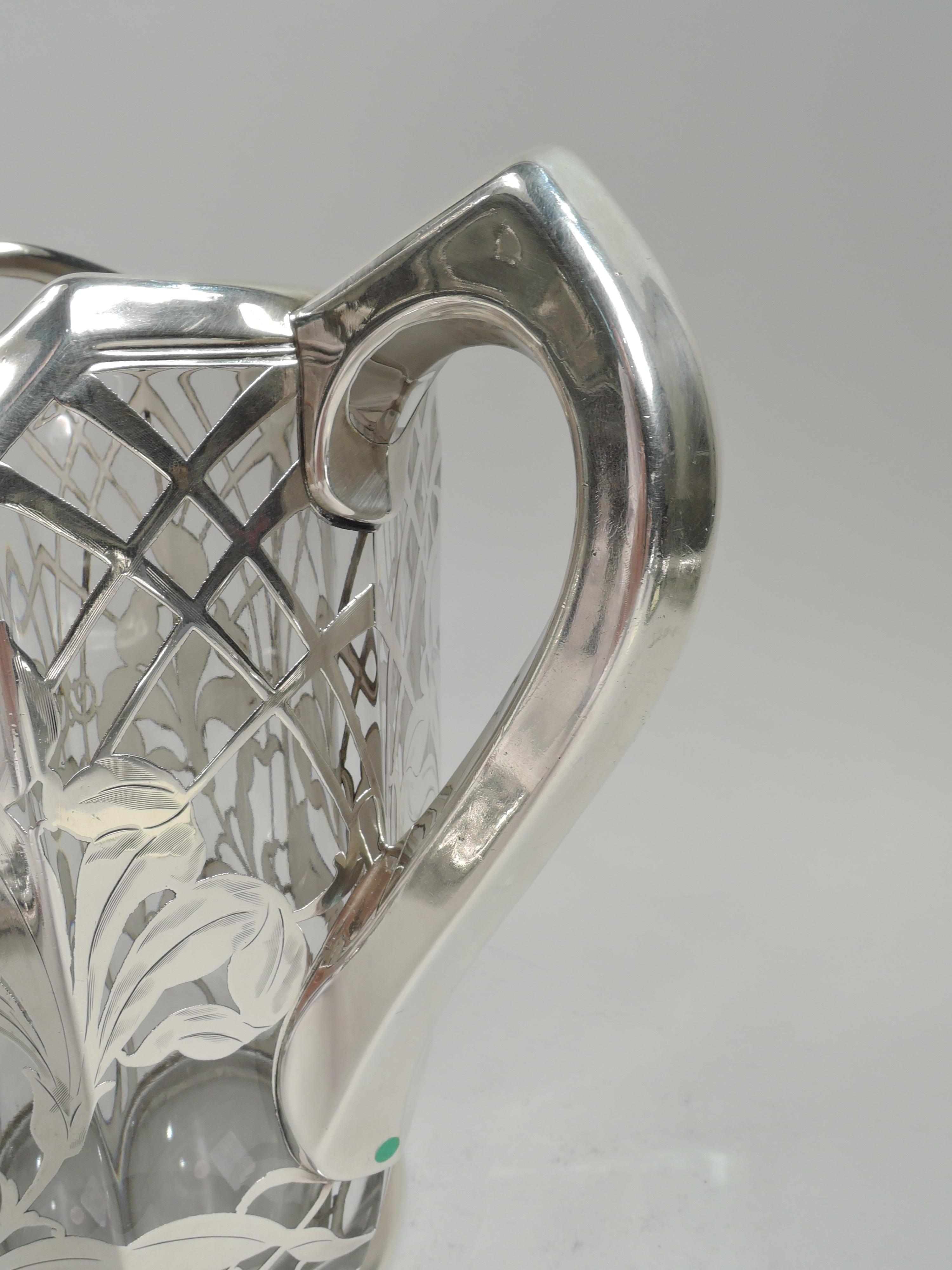Art Nouveau Iris Flower Silver Overlay Water Pitcher by La Pierre In Good Condition In New York, NY