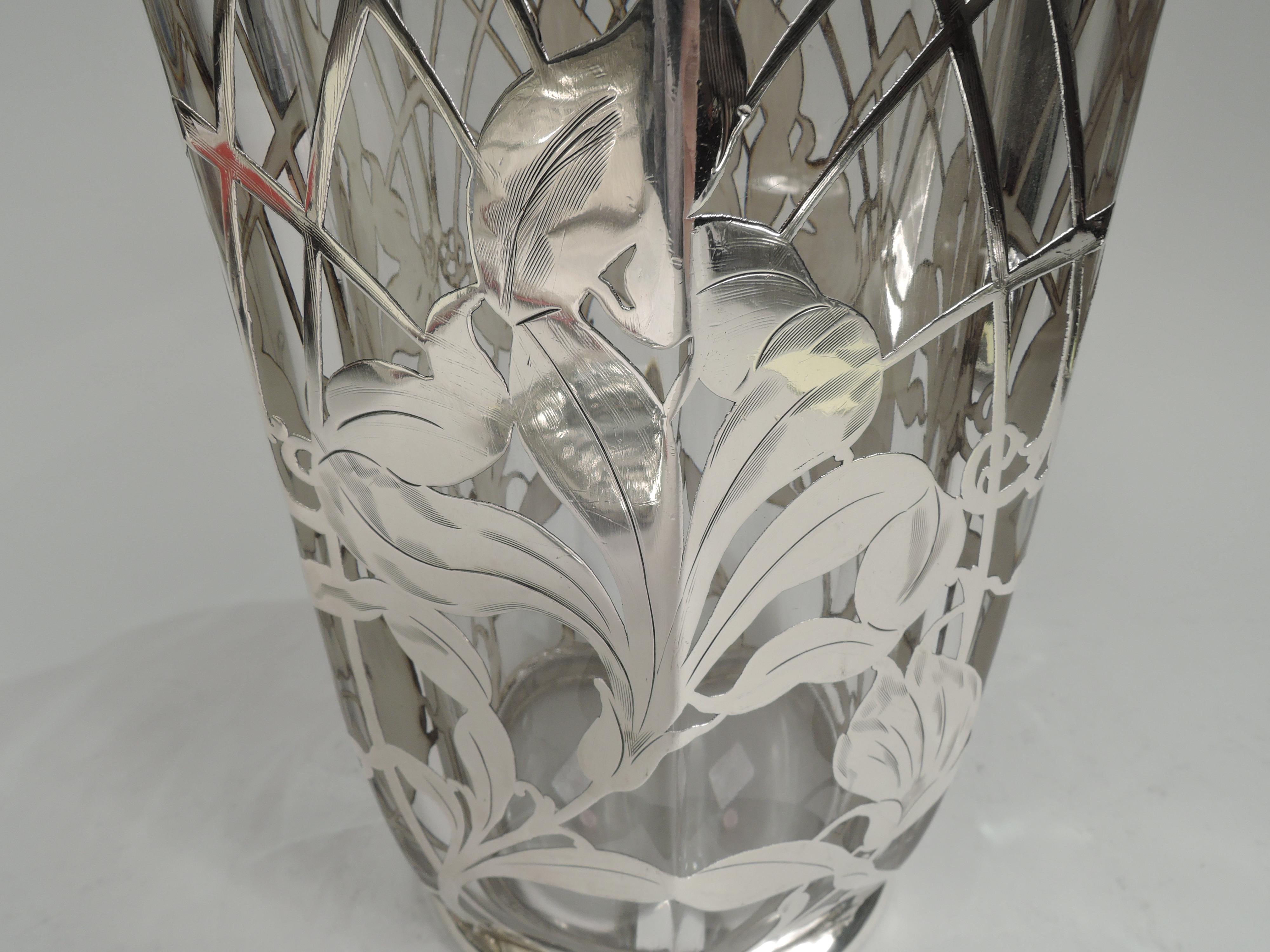 20th Century Art Nouveau Iris Flower Silver Overlay Water Pitcher by La Pierre