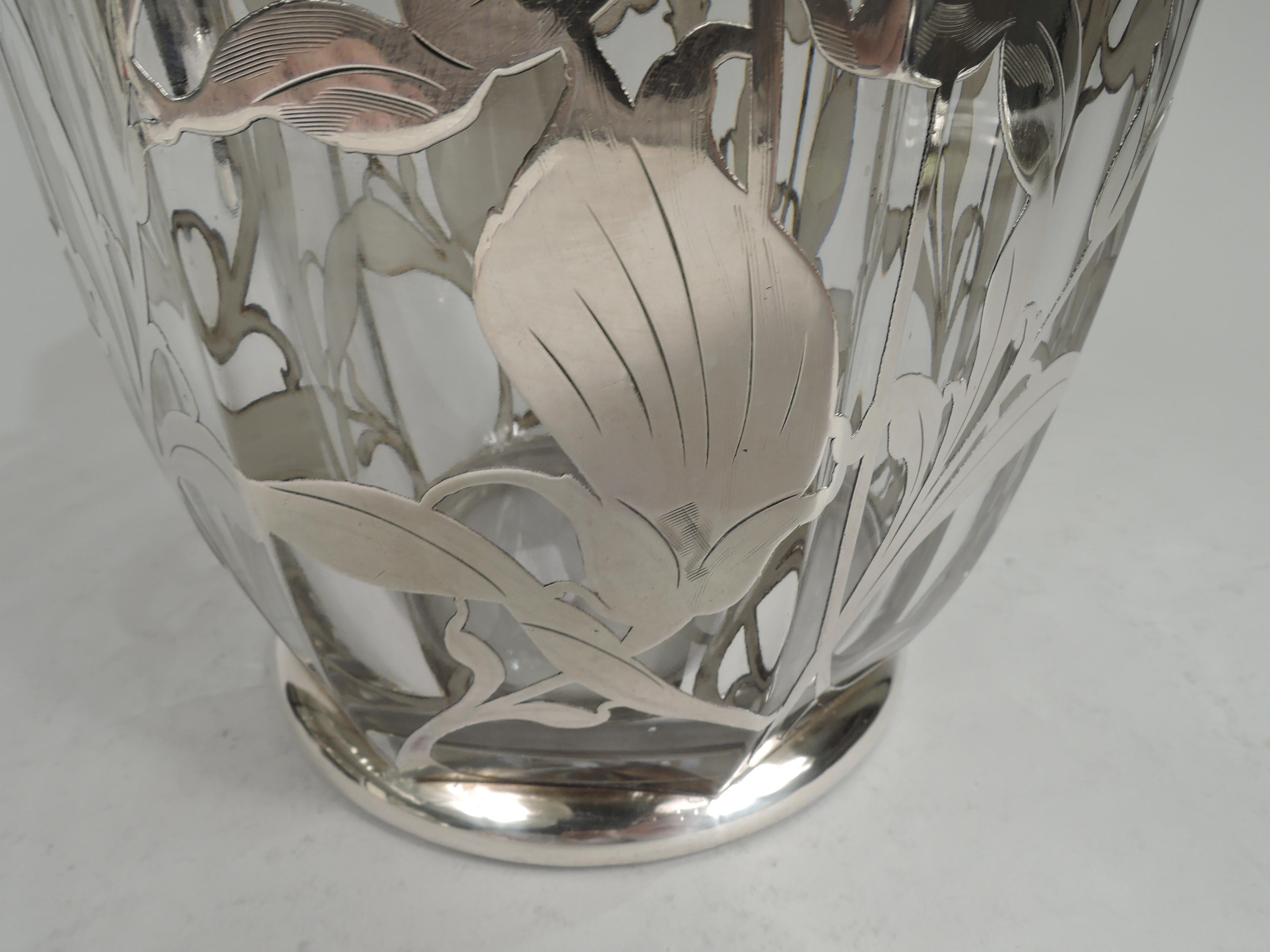 Art Nouveau Iris Flower Silver Overlay Water Pitcher by La Pierre 1