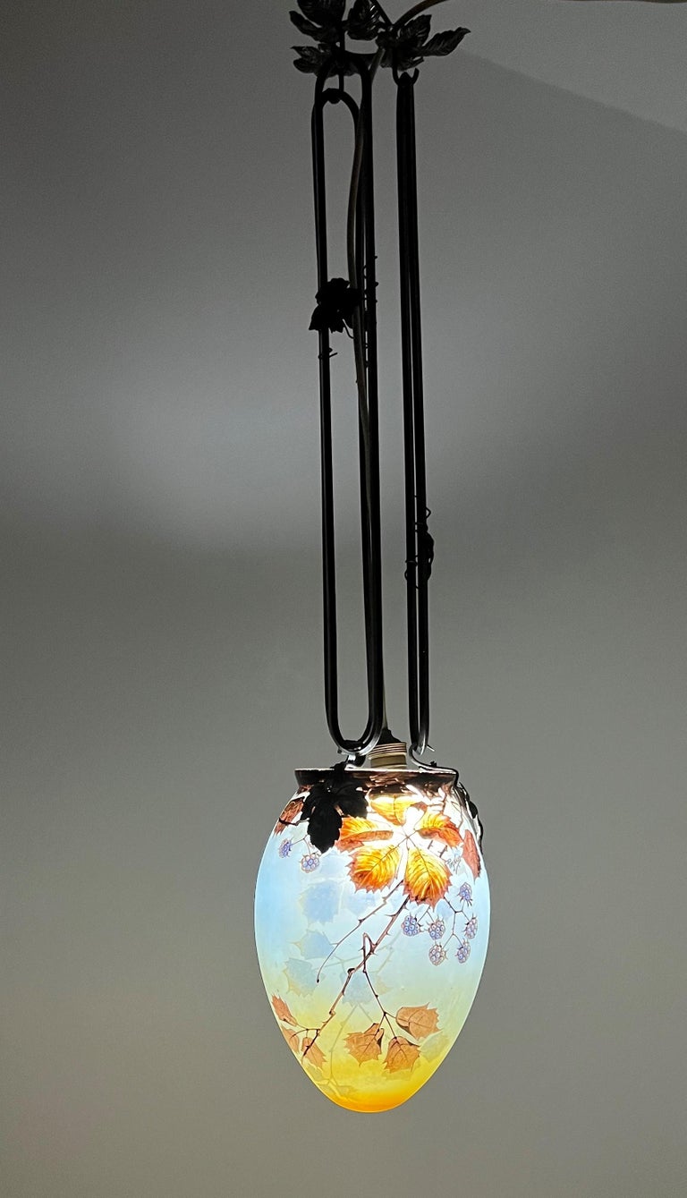 Lustre Schneider ~1920 pâte de verre et fer forgé - ANTIQU'ART