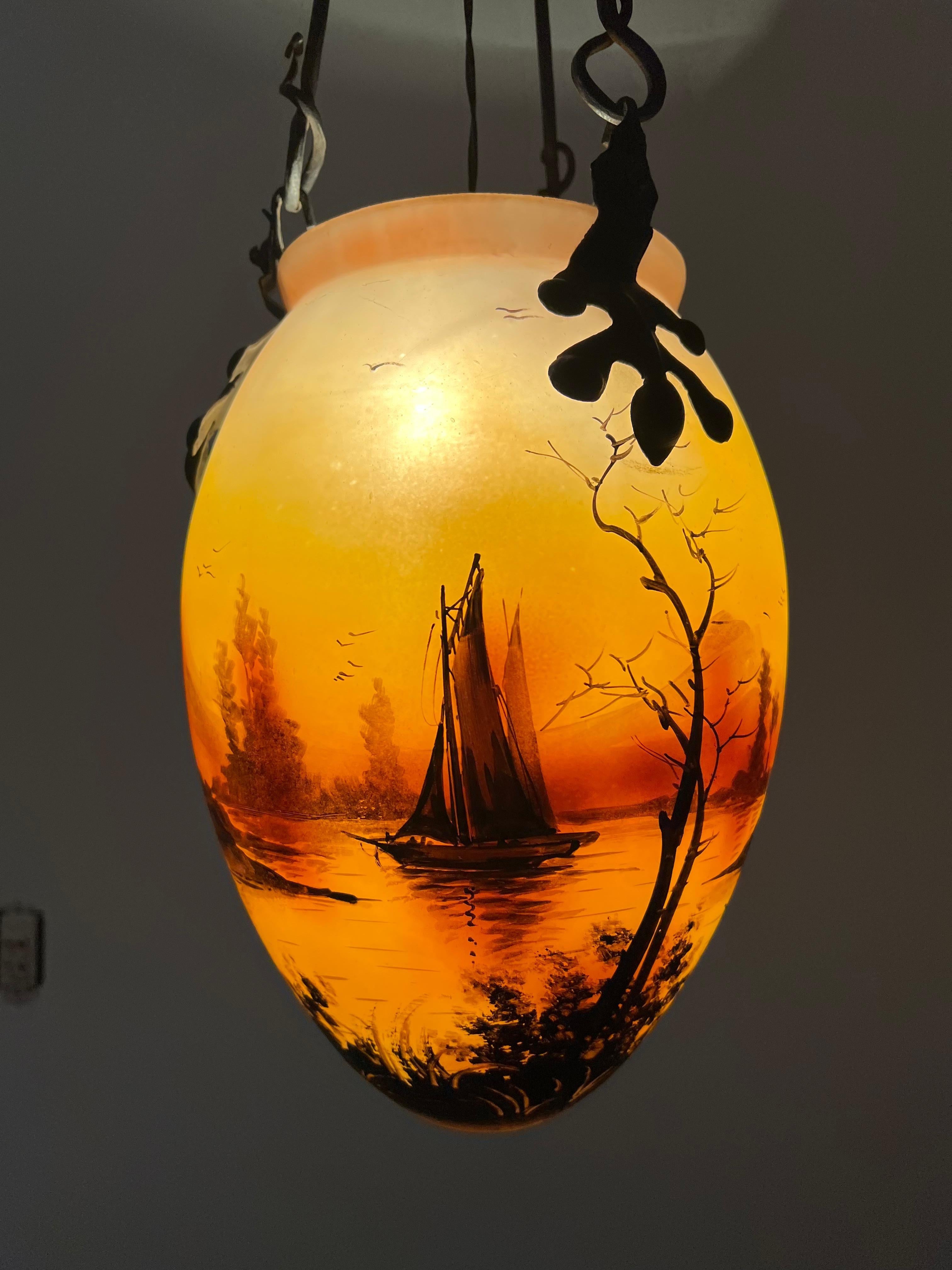 Lanterne Art Nouveau en fer et en pâte de verre par Jean Simon Peynaud, France, années 1890 Bon état - En vente à Merida, Yucatan