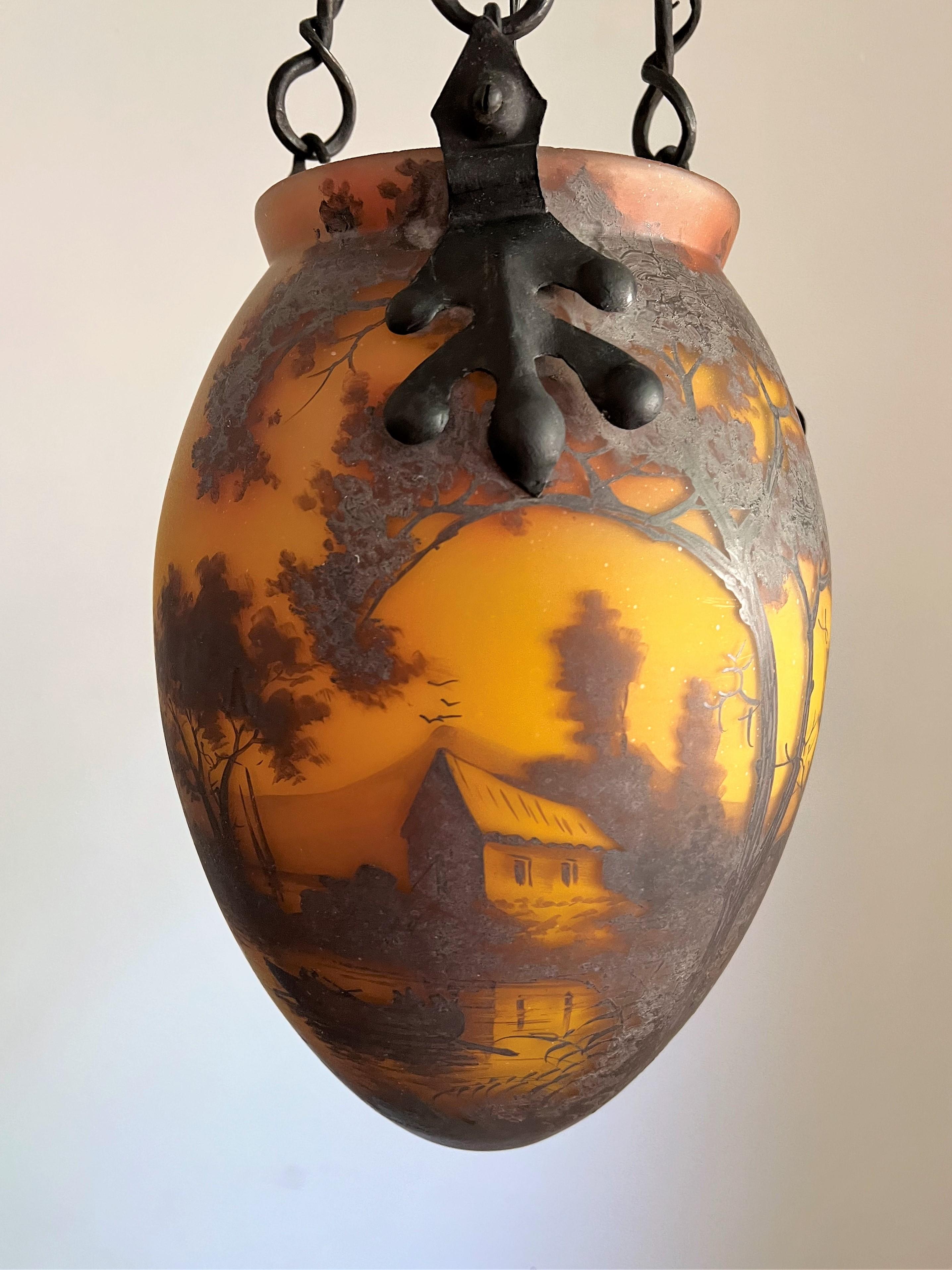Début du 20ème siècle Lanterne Art Nouveau en fer et en pâte de verre par Jean Simon Peynaud, France, années 1890