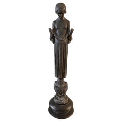 Art Nouveau Iron Sculpture of Woman