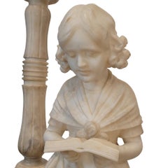 Art Nouveau Italian Alabaster Lamp Sculpture, Girl Reading
