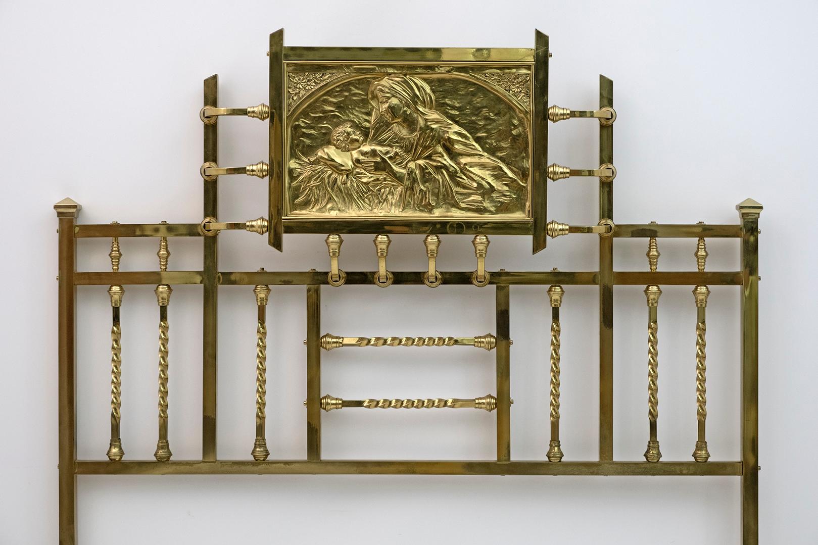 20th Century Art Nouveau Italian Brass Double Bed, Early 1900s For Sale