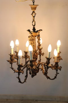 Antiker italienischer Jugendstil-Kronleuchter aus Bronze