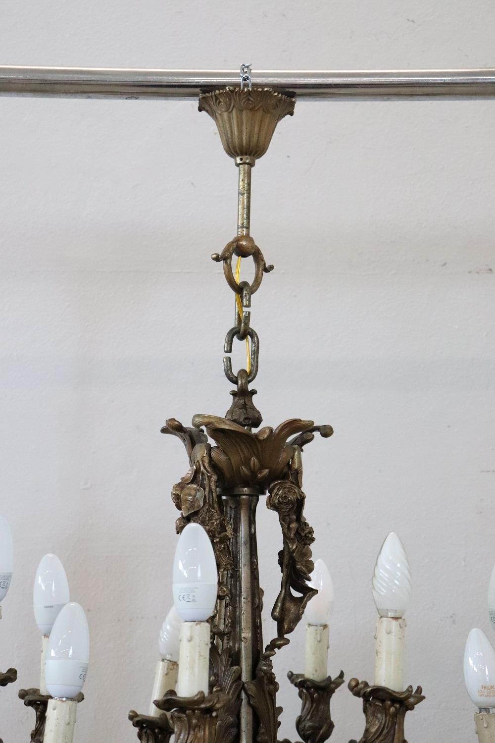 Art Nouveau Italian Bronze Antique Chandelier In Good Condition For Sale In Casale Monferrato, IT