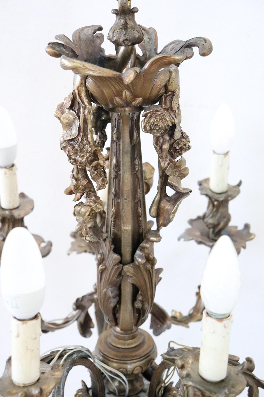 Early 20th Century Art Nouveau Italian Bronze Antique Chandelier For Sale