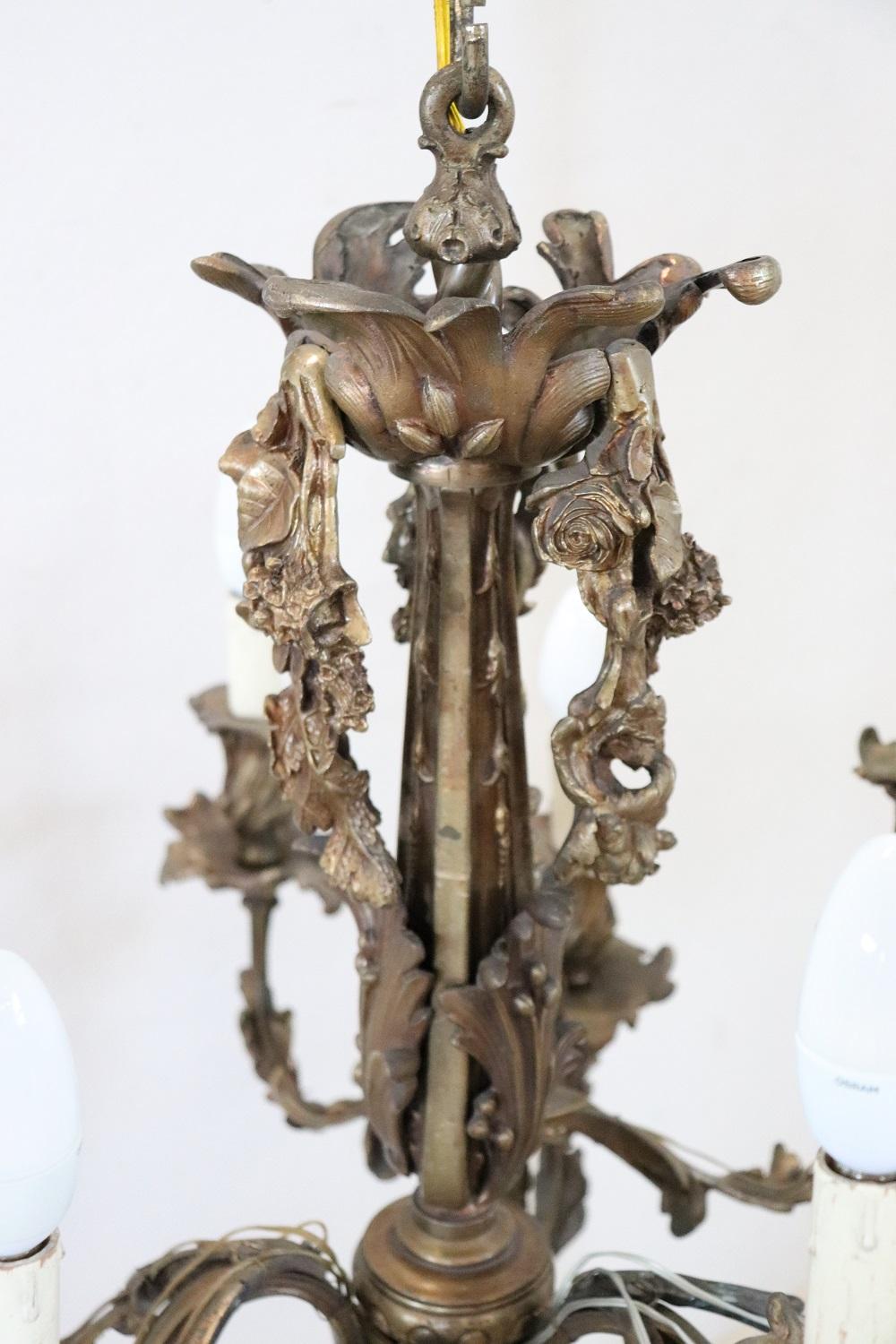 Art Nouveau Italian Bronze Antique Chandelier For Sale 5