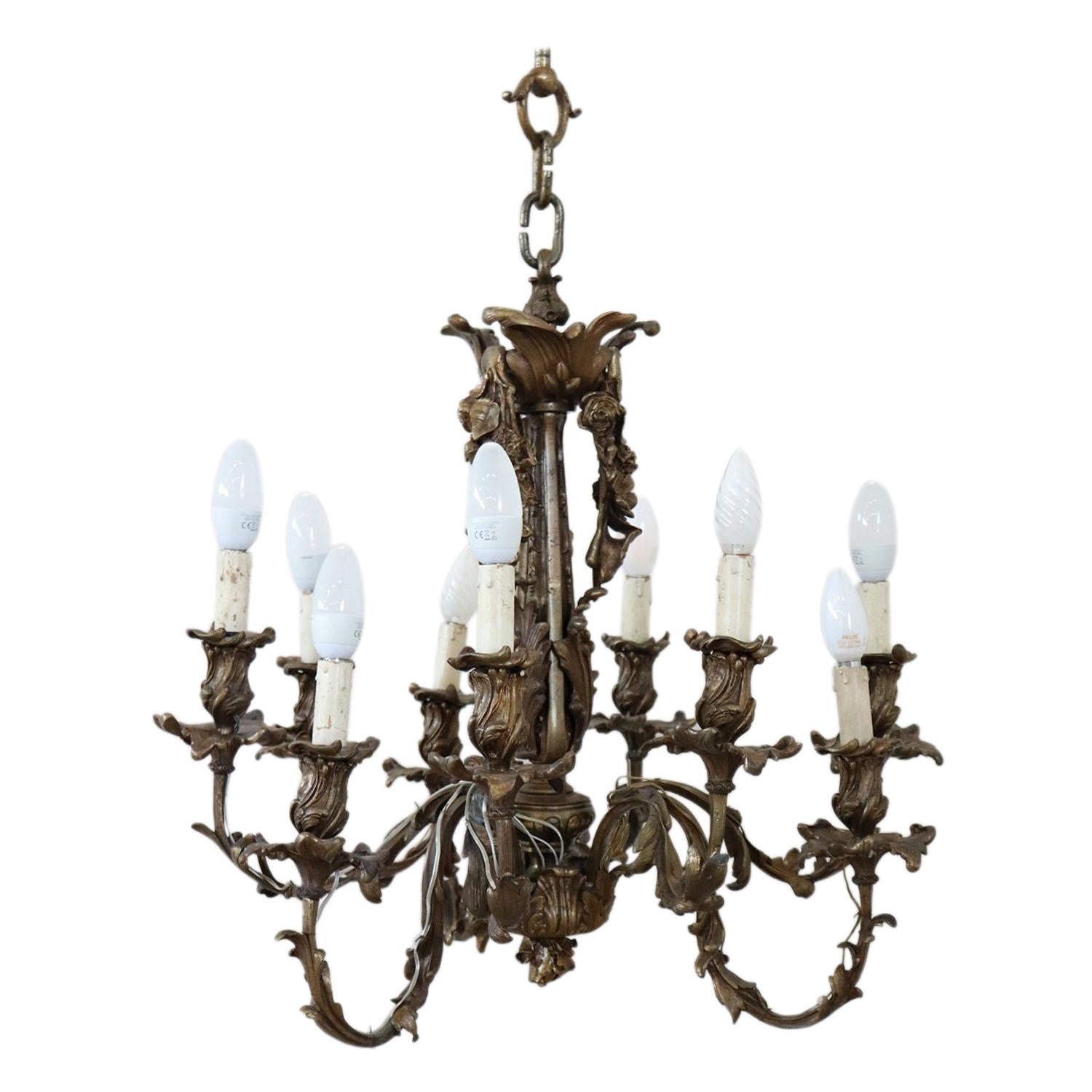 Art Nouveau Italian Bronze Antique Chandelier For Sale